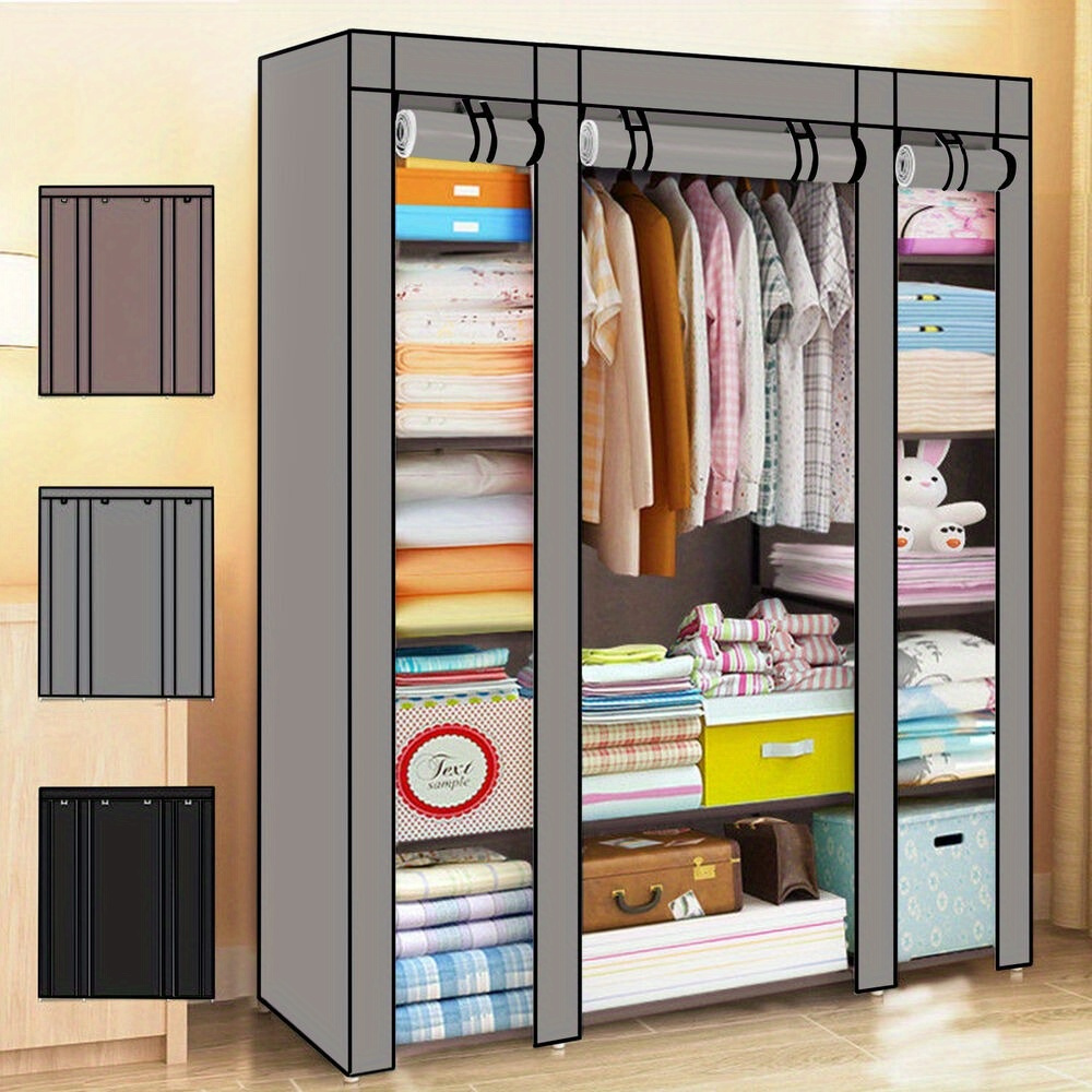 TEMU Wardrobe Organiser Large Foldable Closet Storage Oranisers 68x17.7x50 Inch (hxdxw), Canvas Clothes Shelves With Metal Rail Portable Furniture
