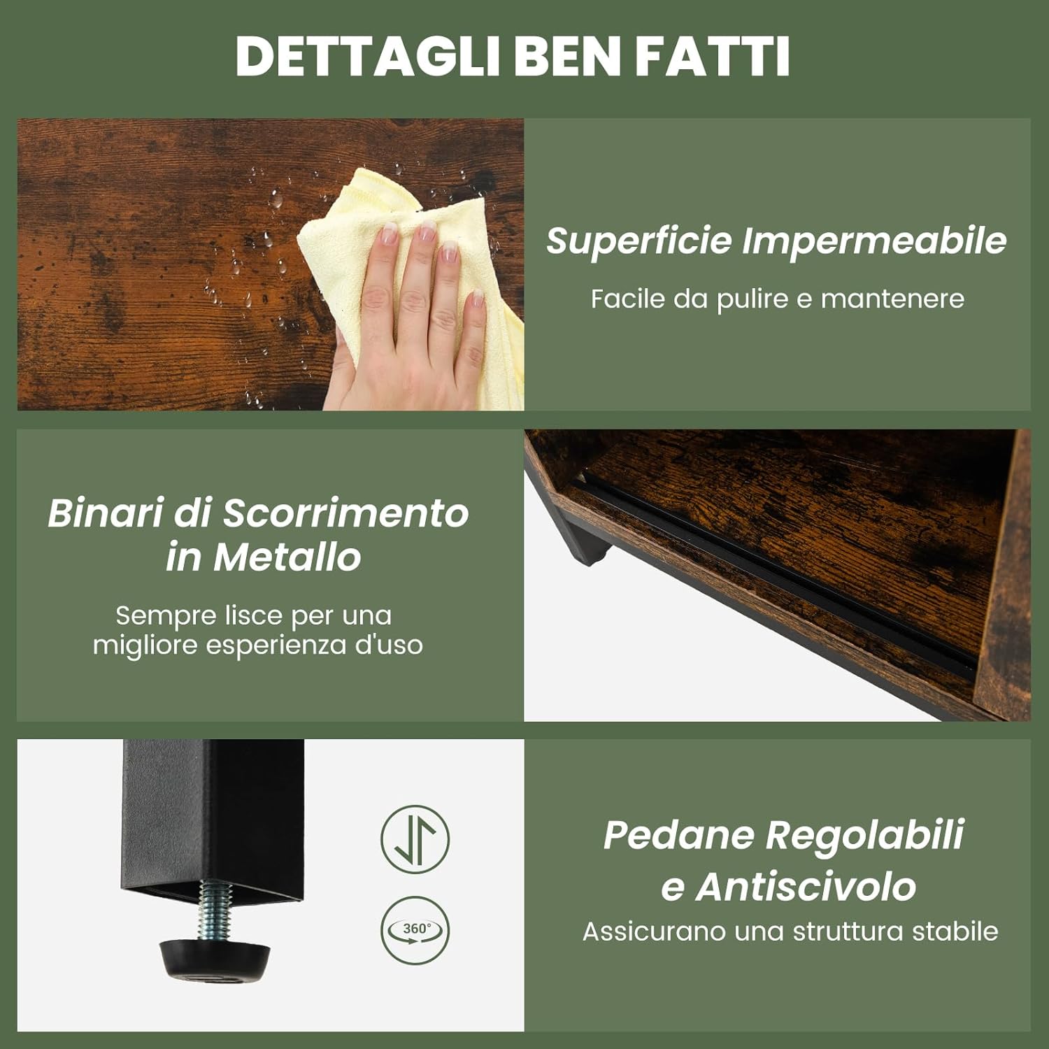 Credenza Vintage Con Ante Scorrevoli - Buffet Cucina/soggiorno A 3 Ripiani Aperti, Marrone, 70x30x80 Cm
