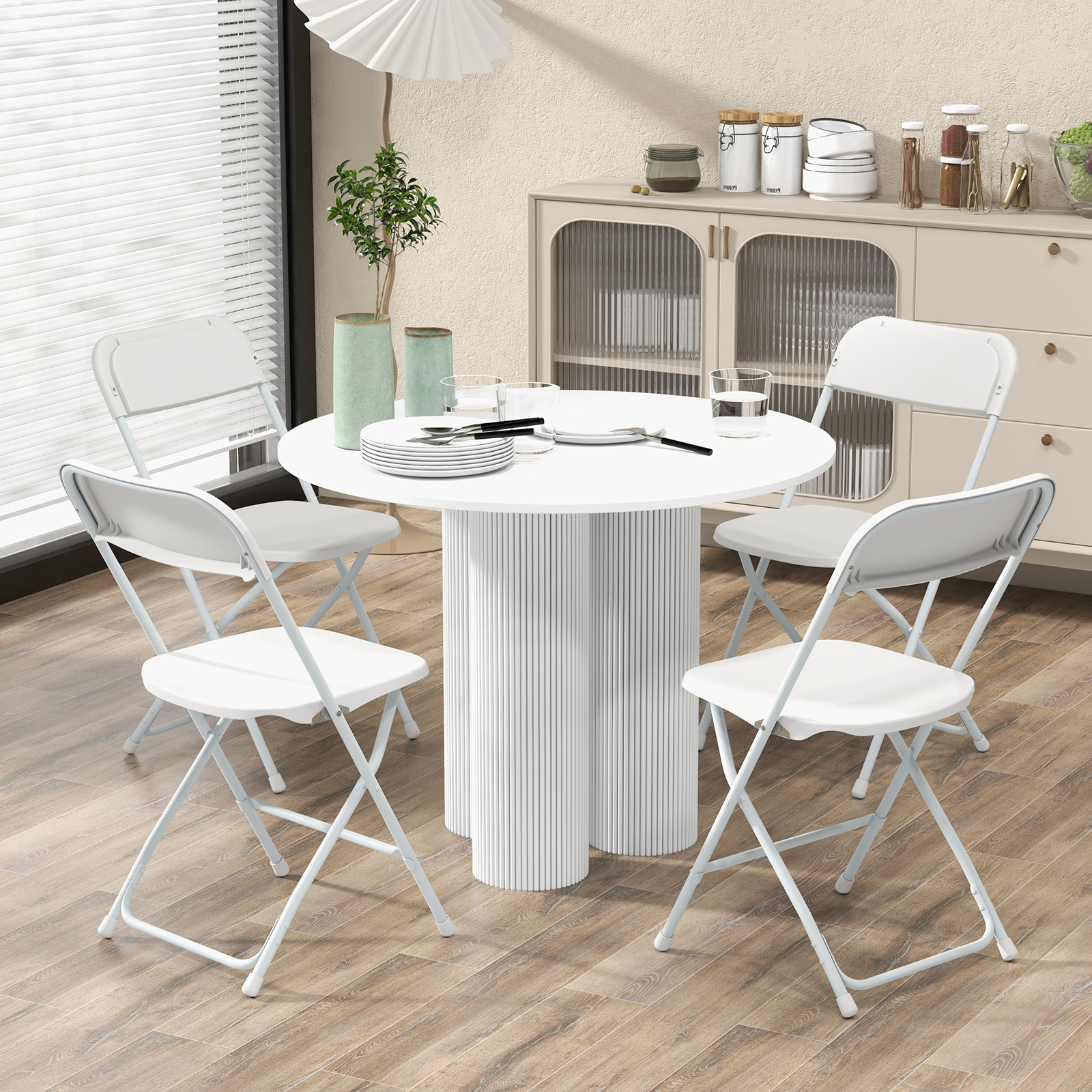 TEMU Costway 4 Pack Metal Folding Chairs, Portable Patio Chairs W/ Plastic Seat & Back, Heavy-duty Metal Frame W/ 350kg Static Load, Lightweight