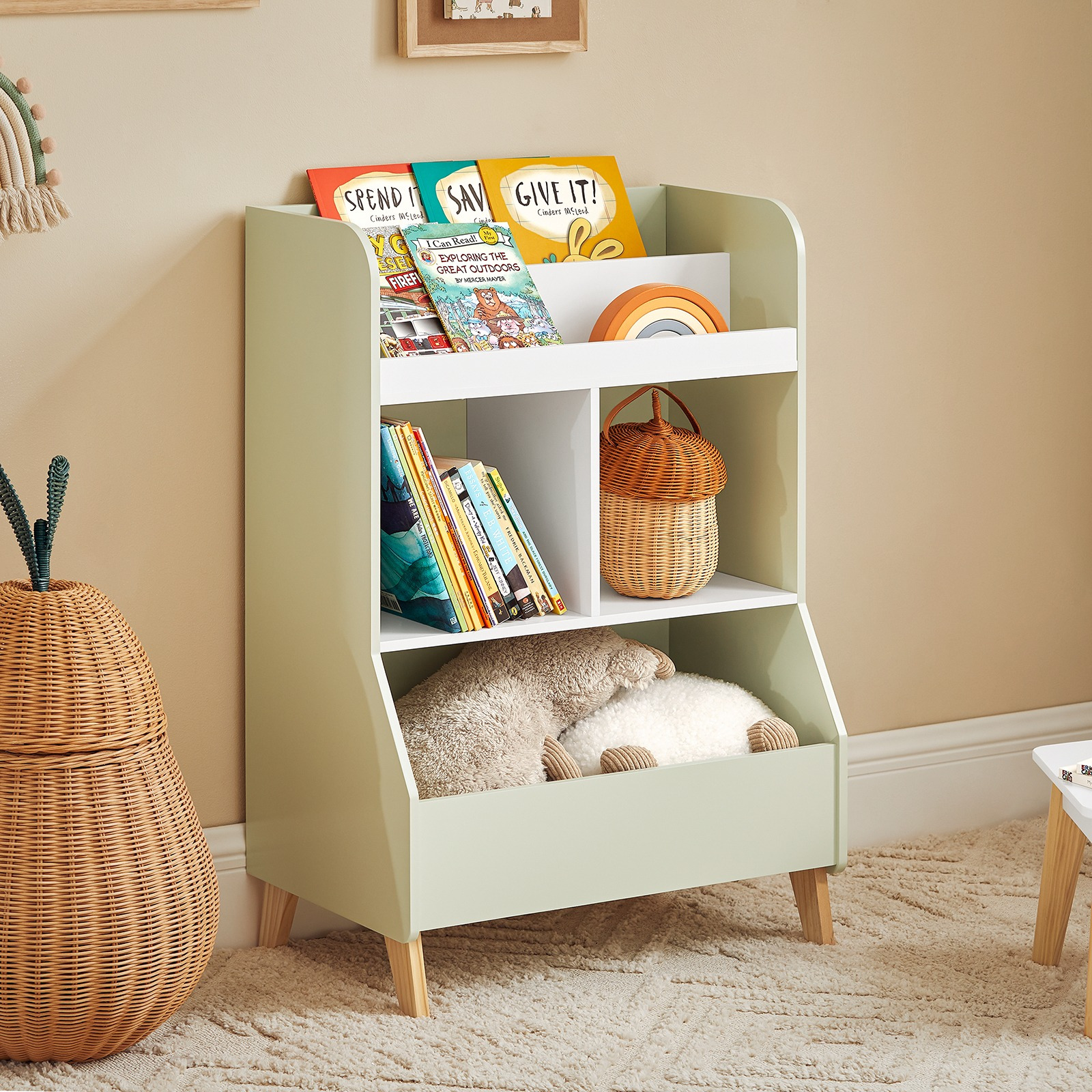 TEMU Children's Bookshelf, Children's Room Storage Shelf, White-green