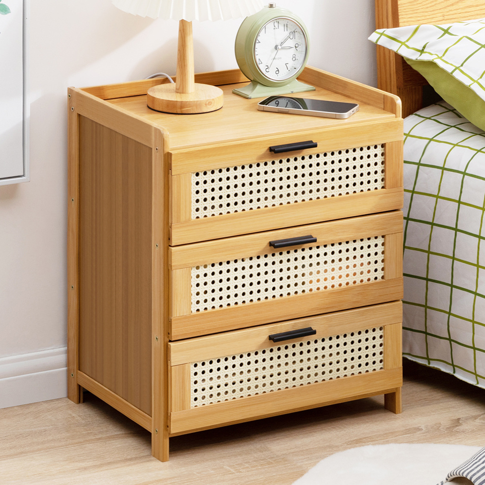 TEMU 1pc Solid Wooden Bedside Table With 3 Drawers And Metal Handle Nightstand, Modern Bedside Table For Bedroom Multifunctional Storage Cabinet,