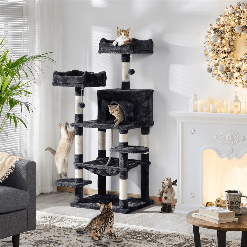 

Scratching Tree 150 Cm Cat Furniture With 2 Lying Places & 1 & 1 & 2 Removable Plush Balls Cat Scratching Tree