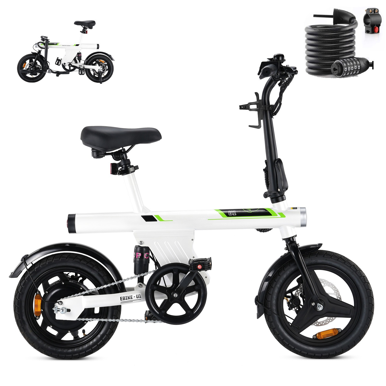 TEMU Iscooter U1 E-bike For Men And Women, 250w Motor, 25km/h, Foldable, 14 Inch, 36v 7.5ah Battery, 40-60km Range, E-bike With Number Lock