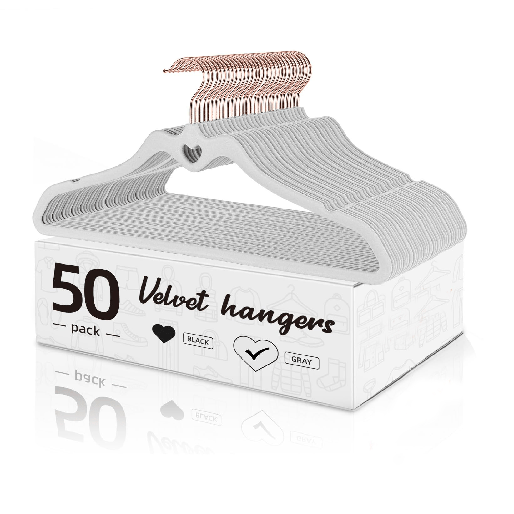 E-shop 50 Stück Herzförmig Kleiderbügel Samt (42cm) Hosenbügel Platzsparend, Day gift, Anzugbügel, Dünne Samt Kleiderbügel rutschfest, 360 Drehbarer