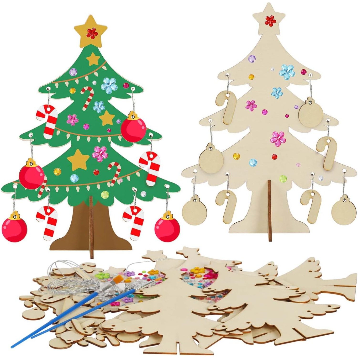 TEMU 6 Piece Wooden Crafts For Kids 3d Christmas Crafts Wooden Tree Craft Kit 48 Christmas Balls And Christmas Sticks Wood Chips Christmas Crafts For Kids Christmas Gifts