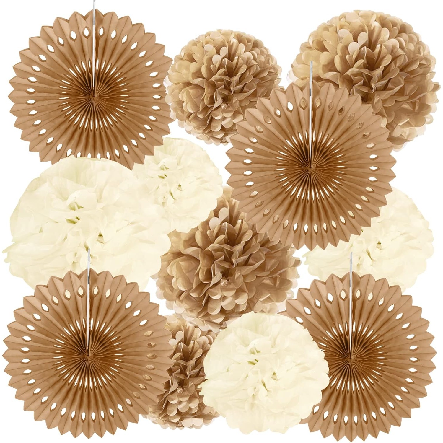 

Honmok 12 Pieces Brown Party Decoration Set Vintage Wedding Decoration Brown Tissue Paper Pompoms Paper Fans Decoration For Wedding Baby Shower Graduation Birthday Decoration