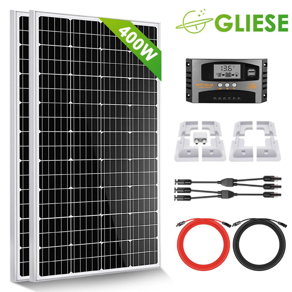 

400w Monocrystalline Solar Module Kit 12v Solar Module + 30a Solar Charge Controller + 4m Solar Cable + Extension Cable + Mounting Bracket For Rv, Trailer Off-grid , Rv, Trailer, Battery Charging