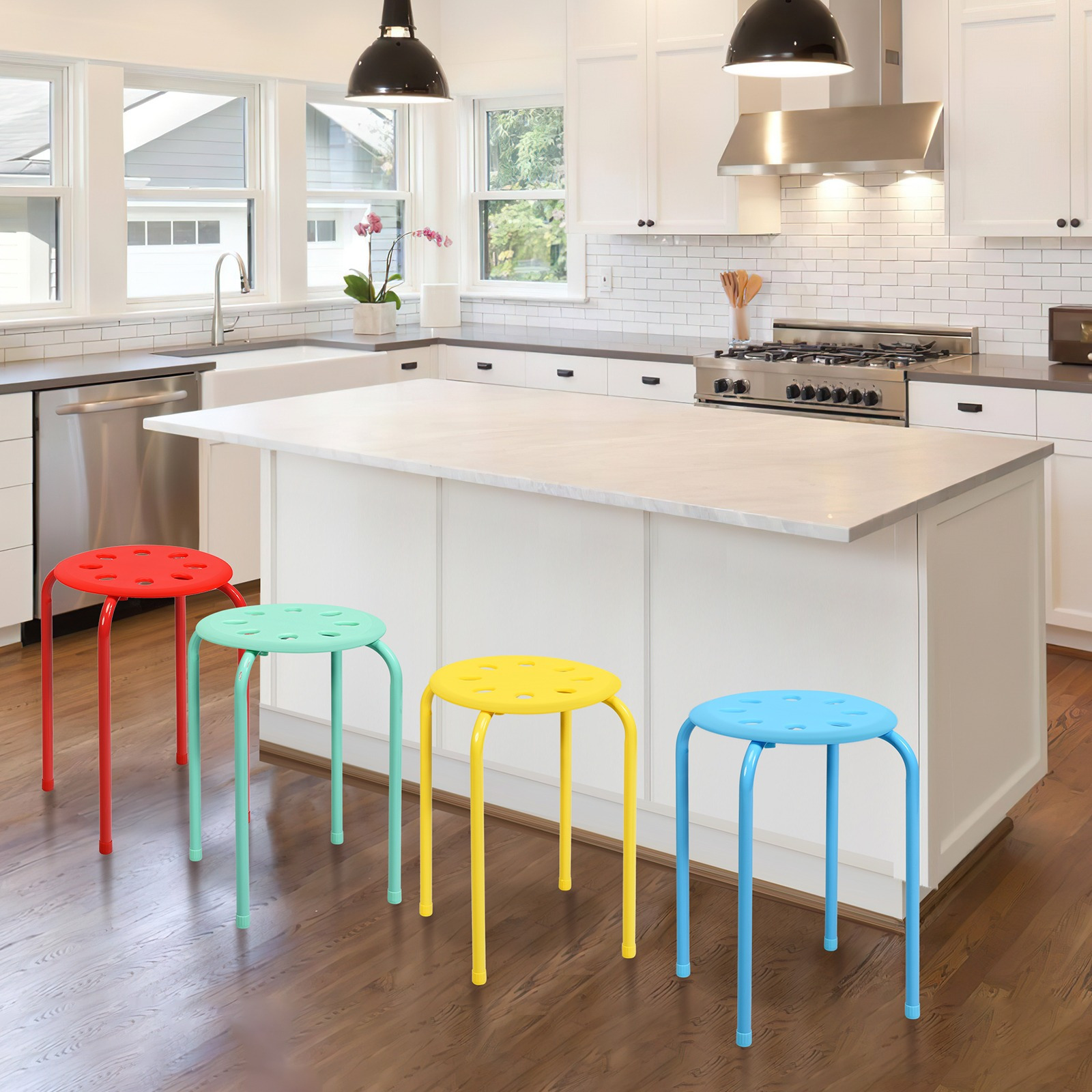 Image of Stackable Stool Set Of 6, Stackable Metal Stools, Dining Room Stools, Stools For Home, Office, Classroom, 44.5cm Seat Height, Colorful
