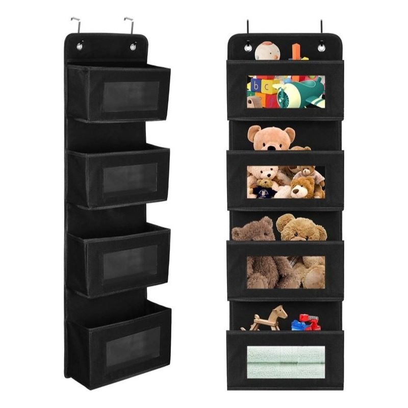 

Hangrek, Hanging Organizer On The Door With 4 Compartments, Hanging Storage, Organizer, To Hang On The Door Or On The Wall, For Bedroom, Office, Black