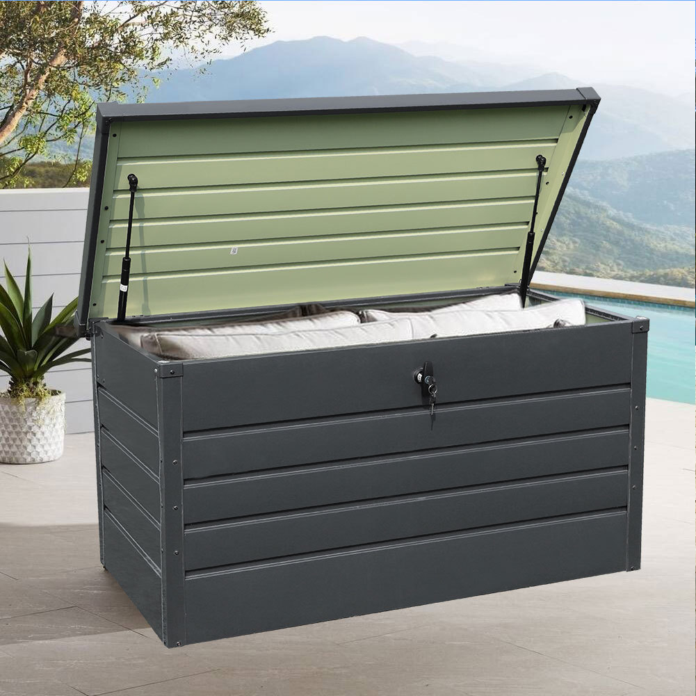 Image of 350l Lockable Metal Heavy-duty Storage Box With Lid, Garden Tool Storage Box, Deck Container For Storing Garden Tools, Pillows And Pillows, Dimensions: L120x W61xh63cm (47.24x24.01x24.8 Inches)