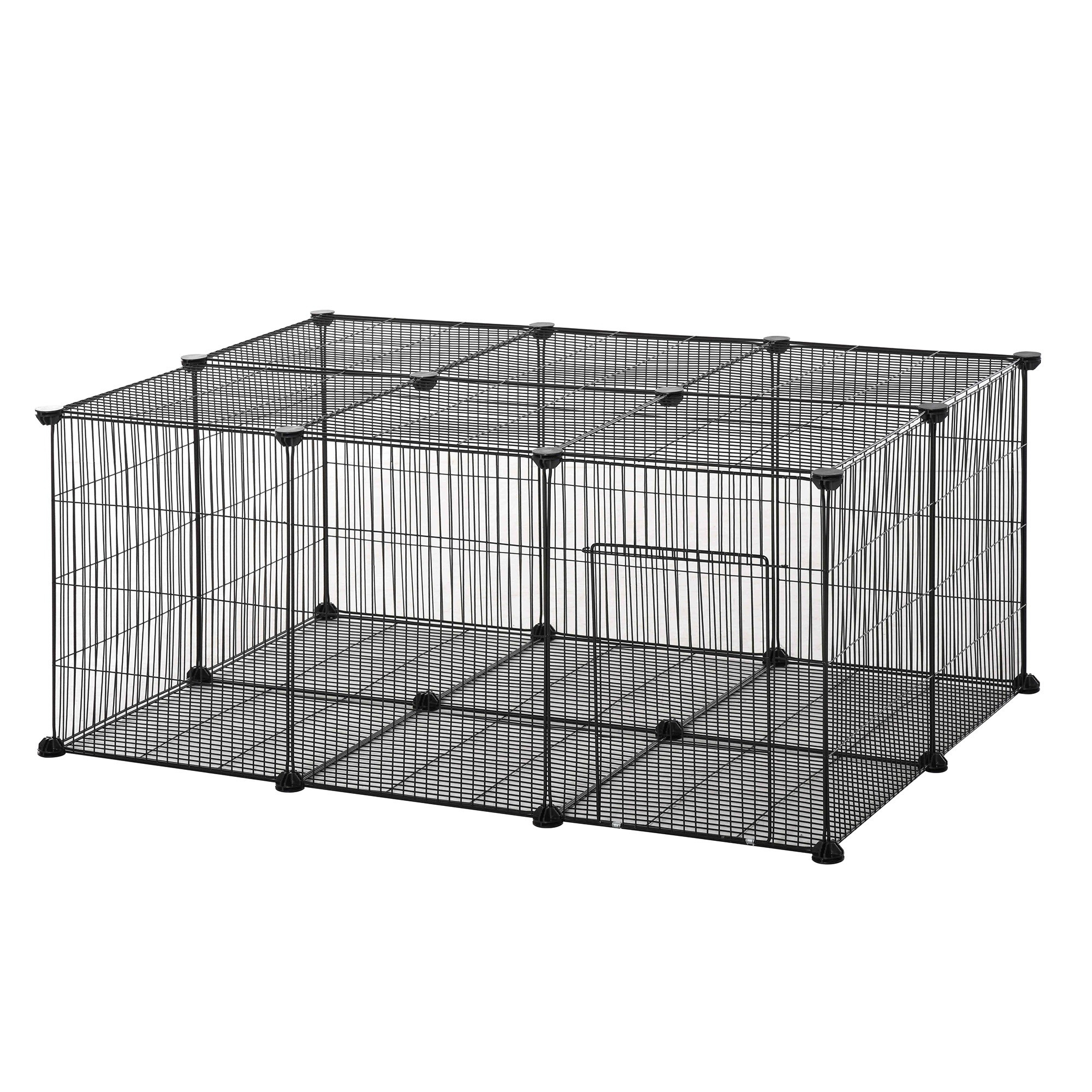 Image of Diy Pawhut Cage For Small Animals With 22 Metal Mesh Panels And Door For Rabbits Guinea 105x70x45