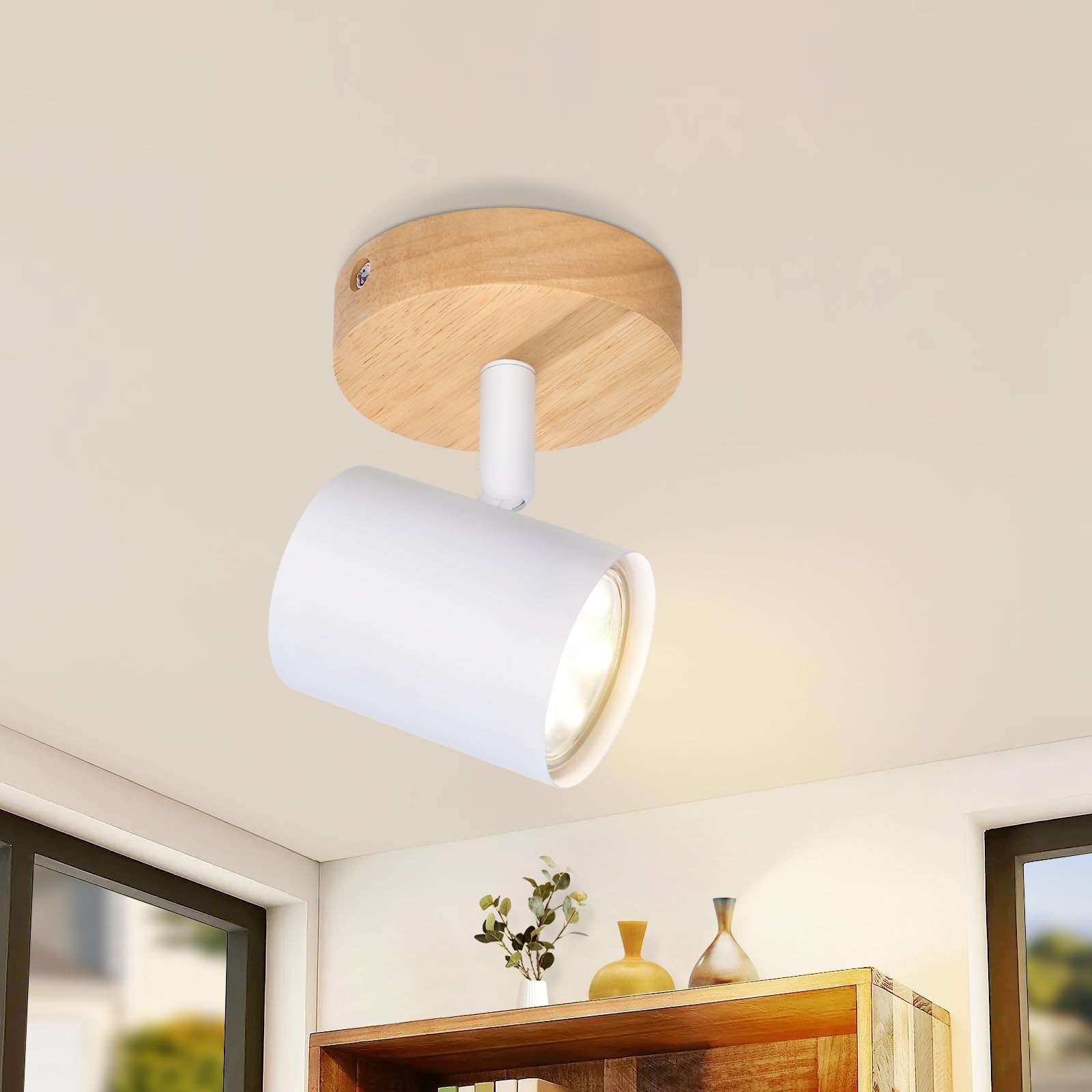 Gu10 Ceiling Spotlight Wooden Ceiling Lamp - Black Ceiling Light Swivel 350° 1/2/3/4 Flame Modern Living Room Lamp Indoor Wooden Optic Spotlights For Living Room Bedroom Without