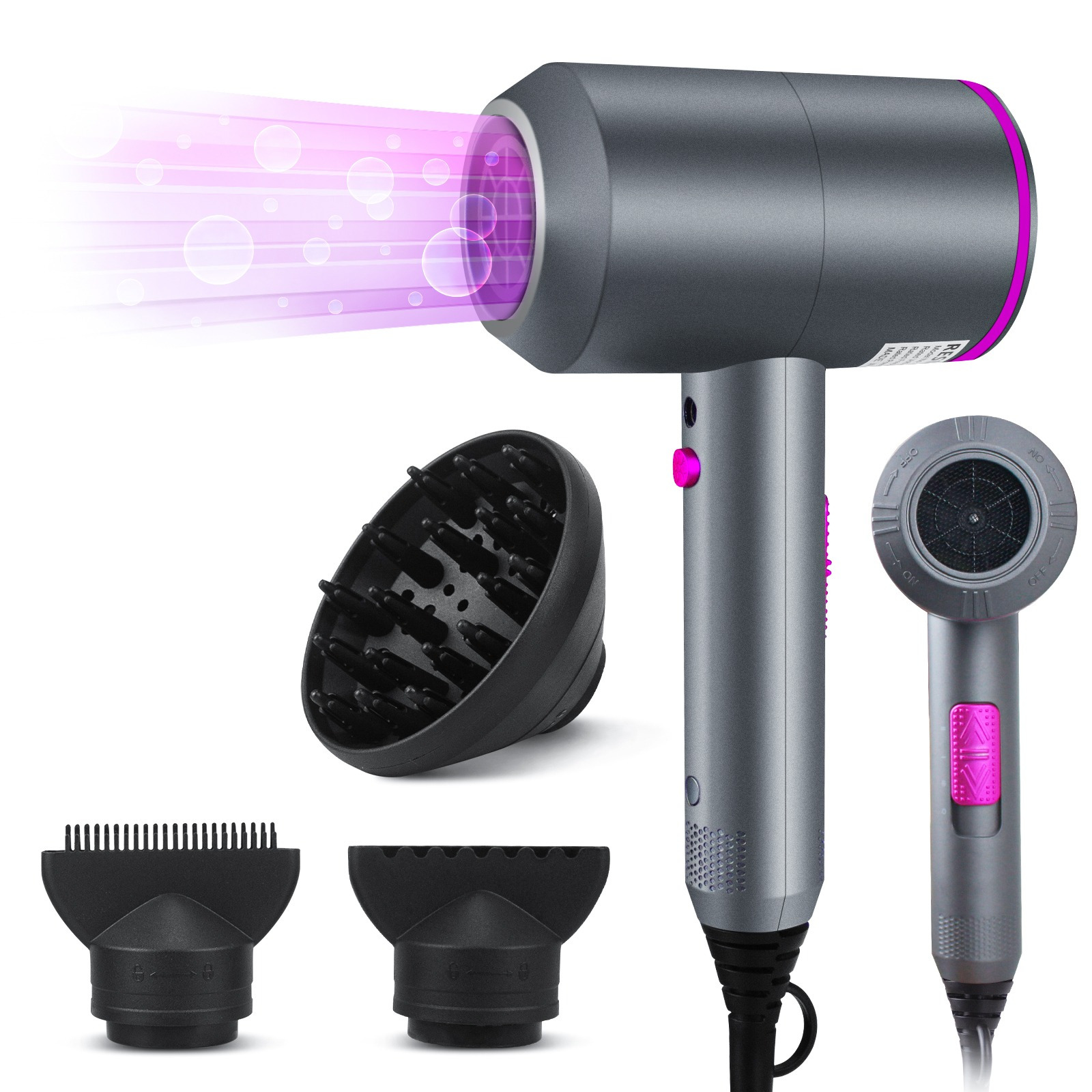 

Jiaabchomo Hair Dryer Hair Dryer 2000w Fast Drying Hair Dryer With Hot/cold Button Hair Dryer With Diffuser And 2 Styling Nozzles, 3 Heat & 2 Dryer