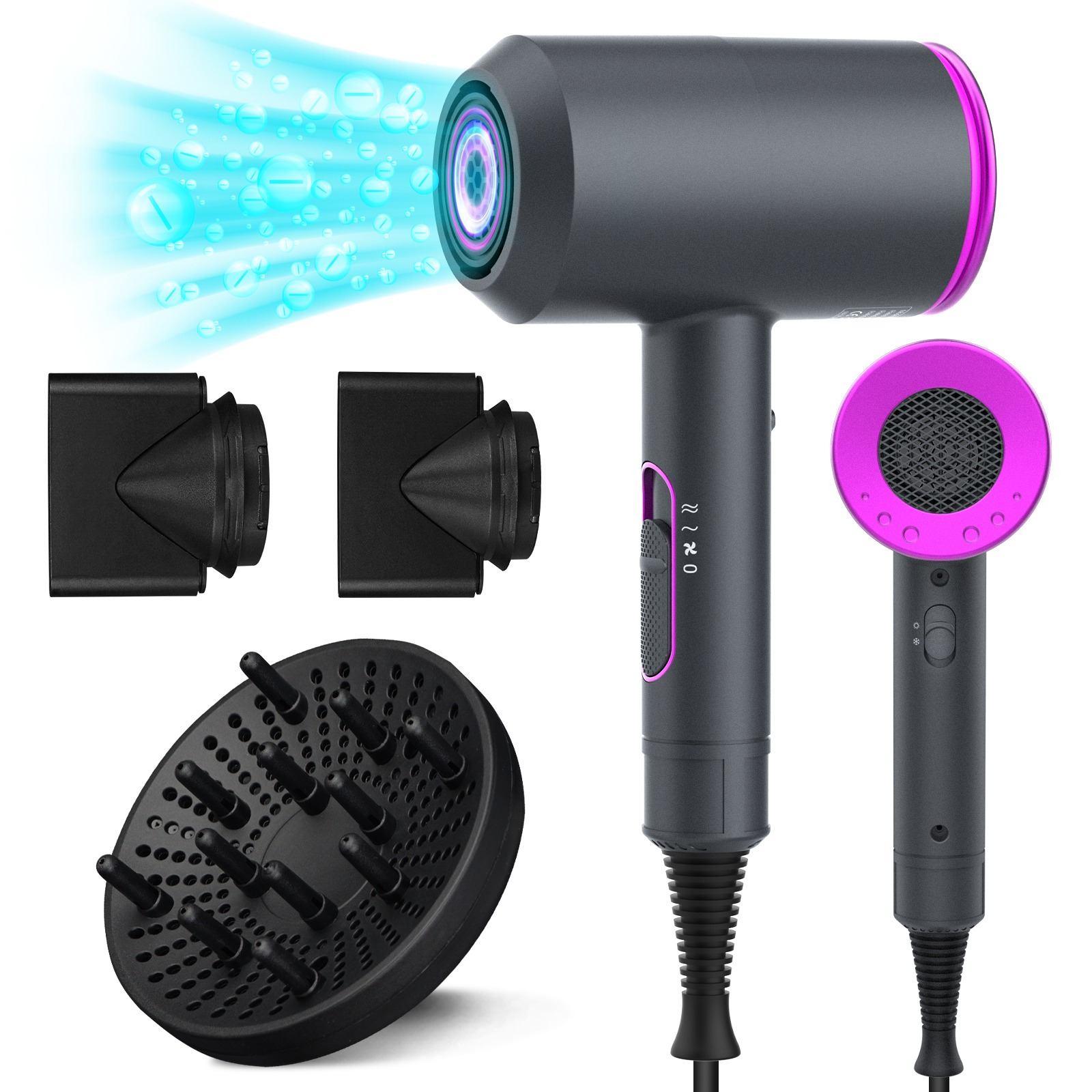 

Föhn Ion Hair Dryer 2000w Fast Drying Hair Dryer With Hot/cold Button Hair Dryer With Diffuser And 2 Styling Nozzles, 3 Heat & 2 Dryer