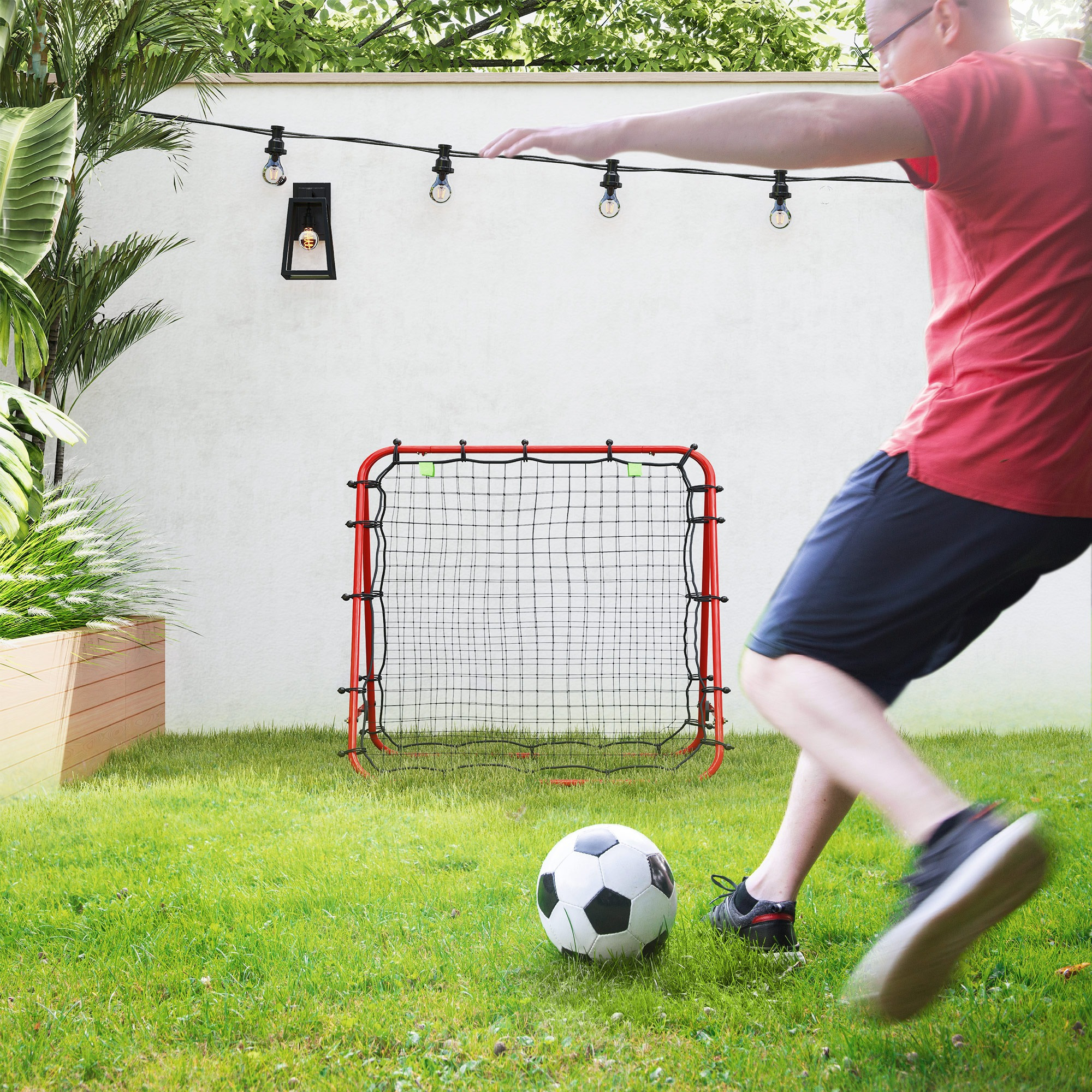 Double-sided Rebounder For Football, Adjustable Bounce Wall With 5 Angle Return Wall Net, 100 X 68-95cm Goal For Youth, Return Wall For Handball Training, Red