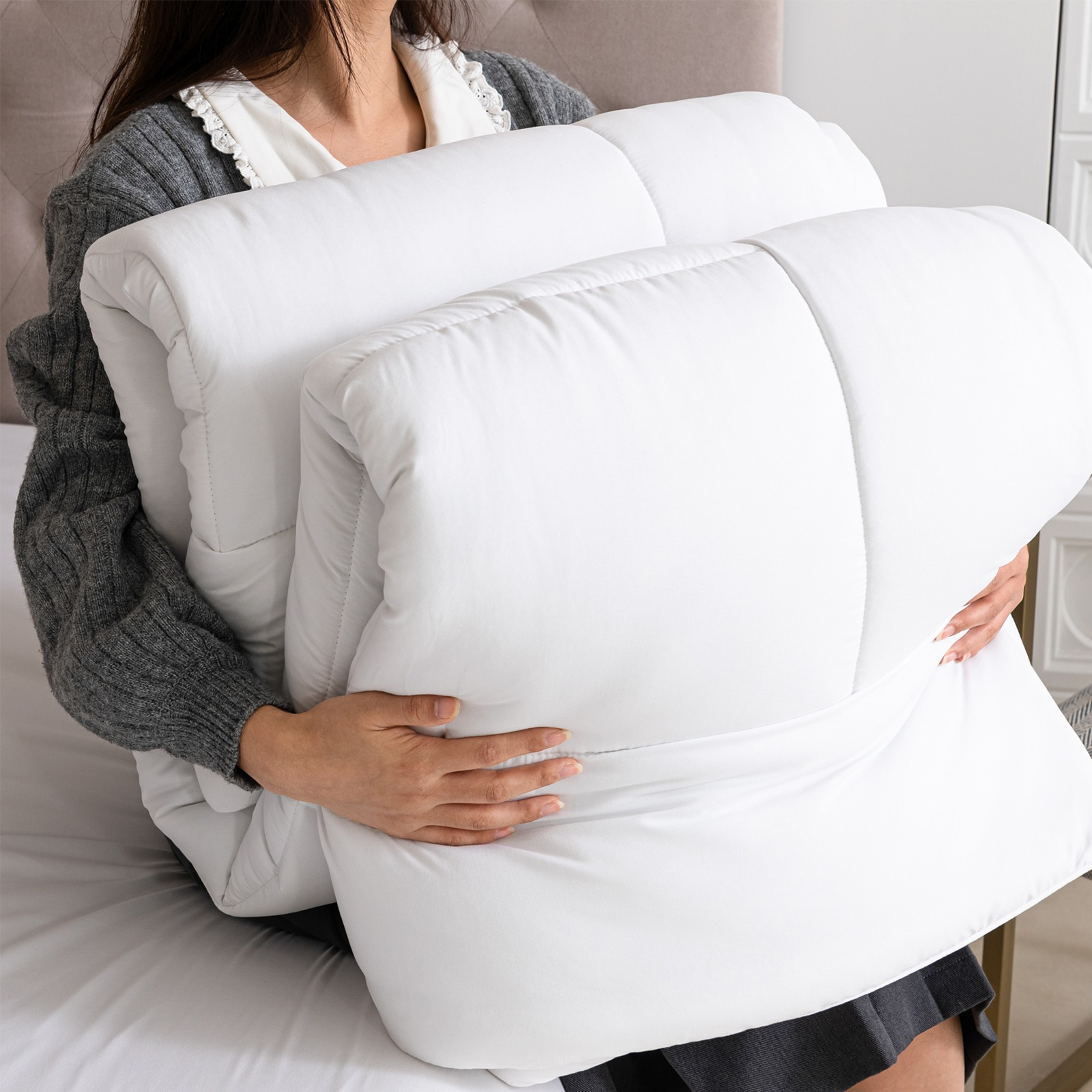 Single Duvet Set 15tog Duvet Single Soft Polyester Hollowfibr White Bedding With Corner Ties Machine Washable
