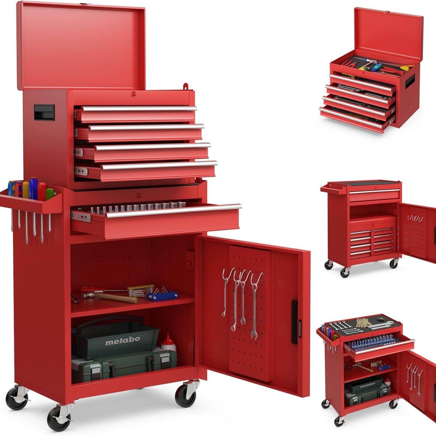 4 drawer tool chest tool cart with lockable wheels adjustable shelf and anti slip coating 59 x 28 x 102 details 0