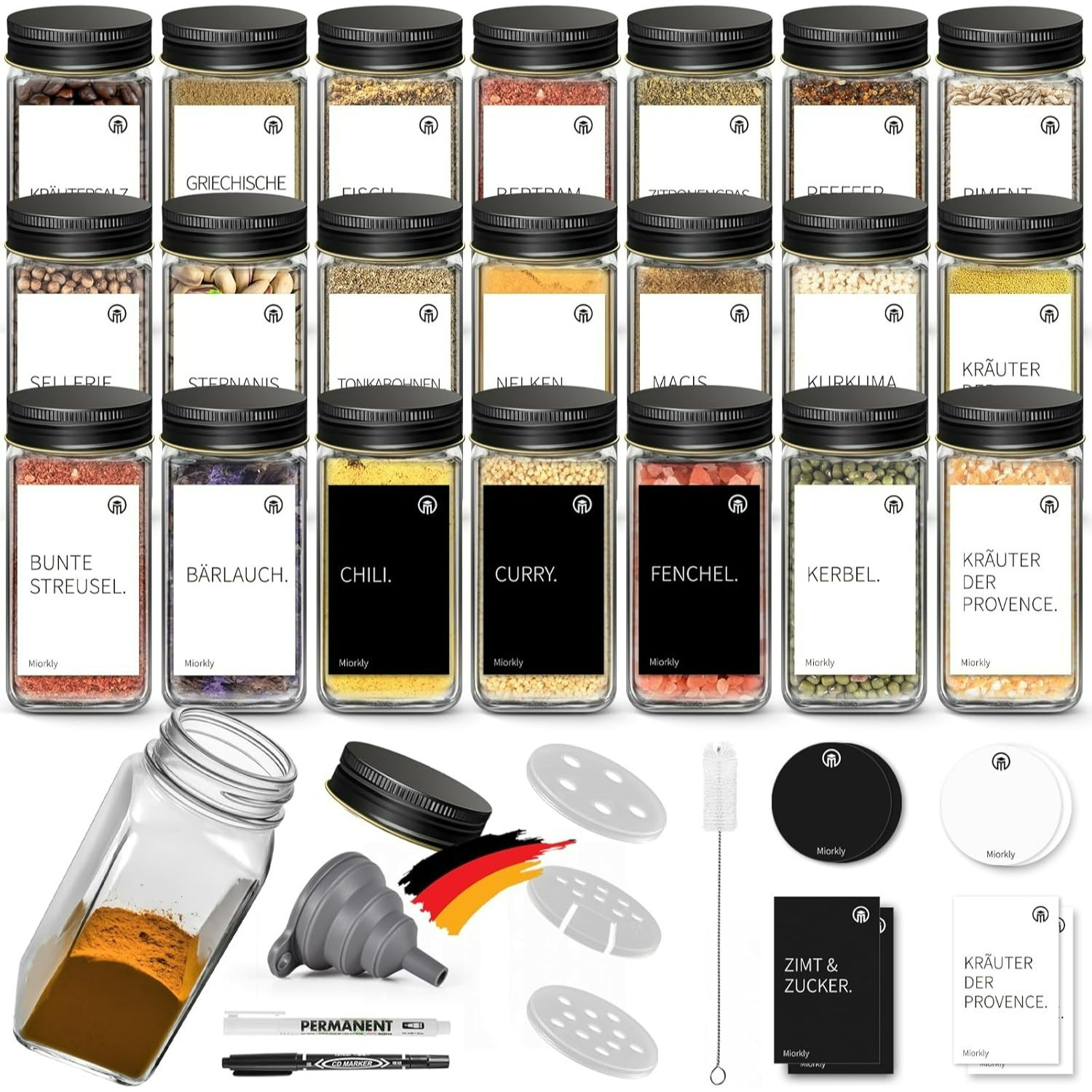 

Miorkly 24 Spice Jars Square, 120ml Spice Jars Set With Sifting Insert, Spice Shaker With Black Lid-strong Sealing, Stainless Spice Organizer Including Funnel, Label And Pen