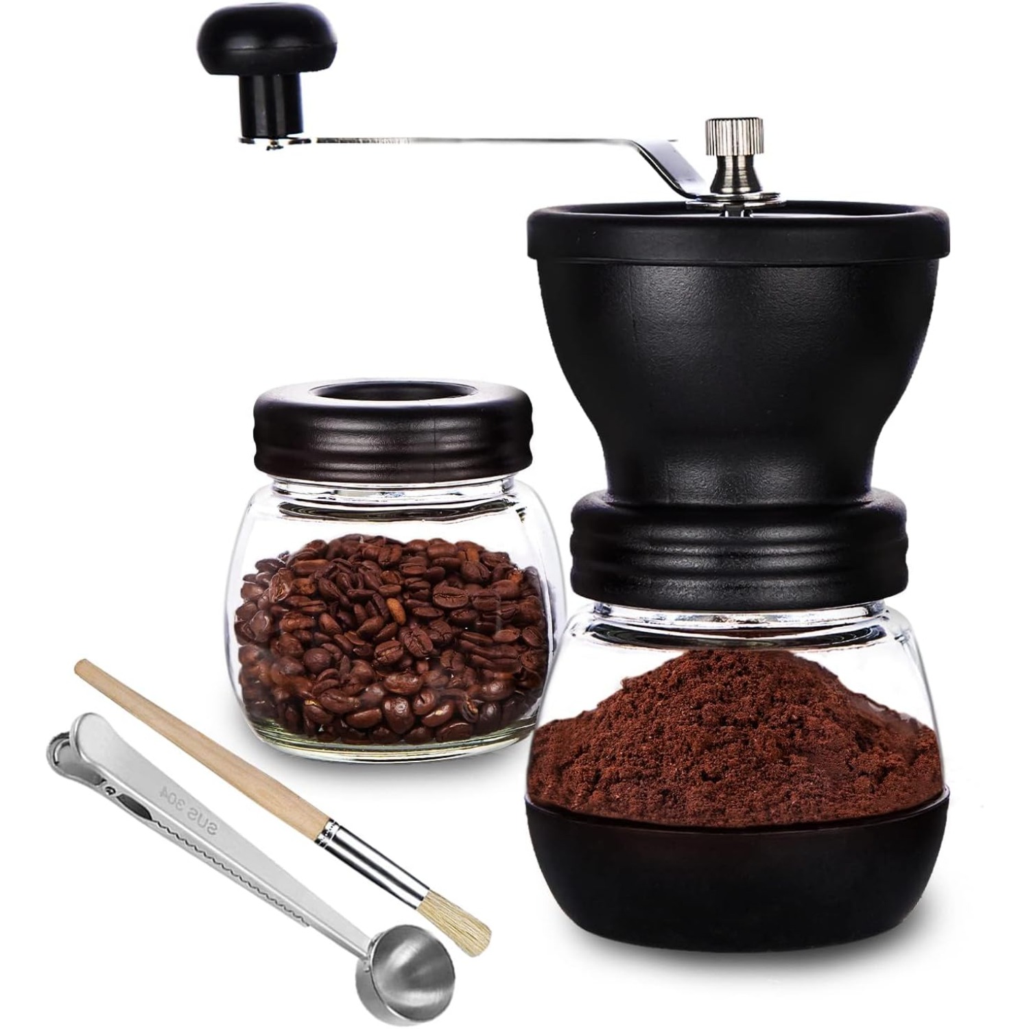 

Coffee Grinder With Ceramic Grinder Coffee Grinder Manual With 2 Glasses Each 11 Oz Stainless Steel Handles Coffee Grinders For Espresso