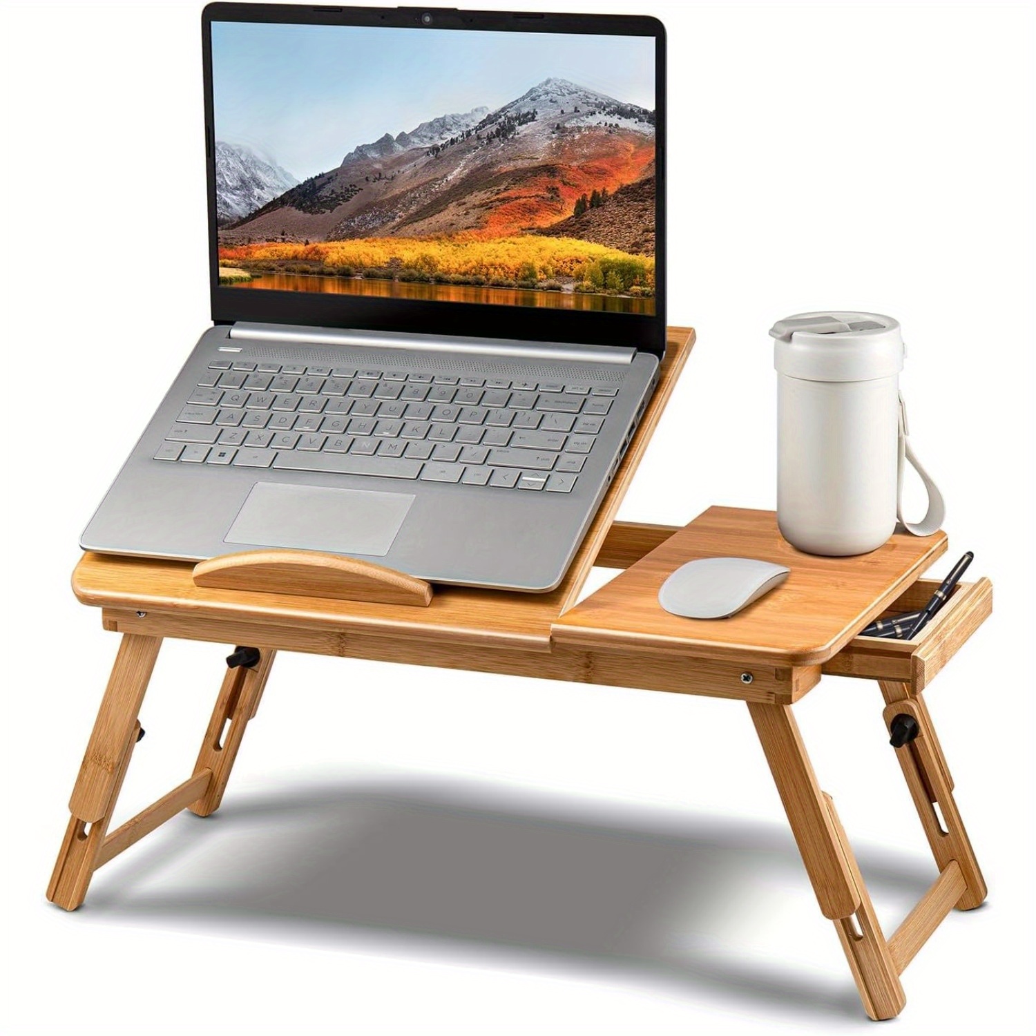 TEMU Laptop Bed Table Laptop Tray Adjustable Laptop Table Laptop Desk Tray Table Portable Laptop Stand Foldable Bed Table Breakfast Tray With Drawer