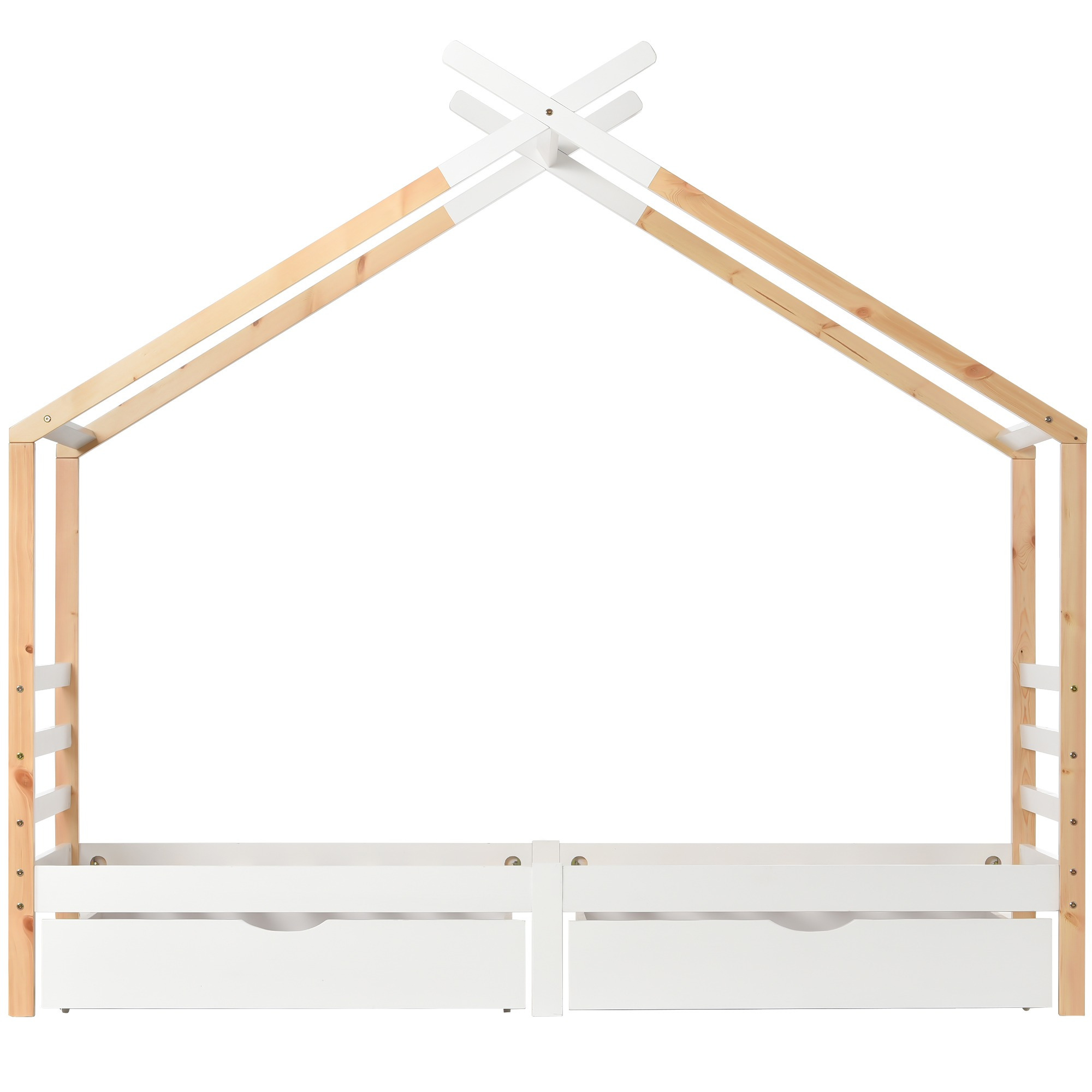 BTM Single Bed Frames Toddler Beds Storage Underneath 3FT Single Bed with Storage Solid Pine Wood House Tree Canopy Bed Toddler Bed (Wood)