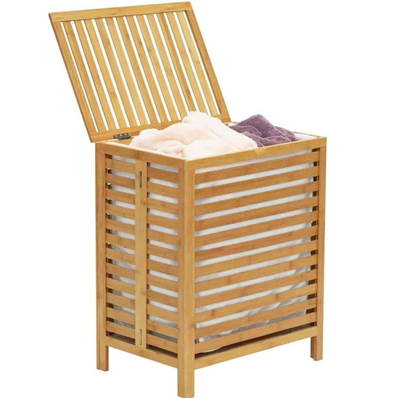 

Bakaji Laundry Basket Storage Basket For Home In Bamboo Slats And Fabric Space-saving Laundry Container With Lid And Removable Bag Capacity Lt Dimensions 50 X 35 X 60 Cm