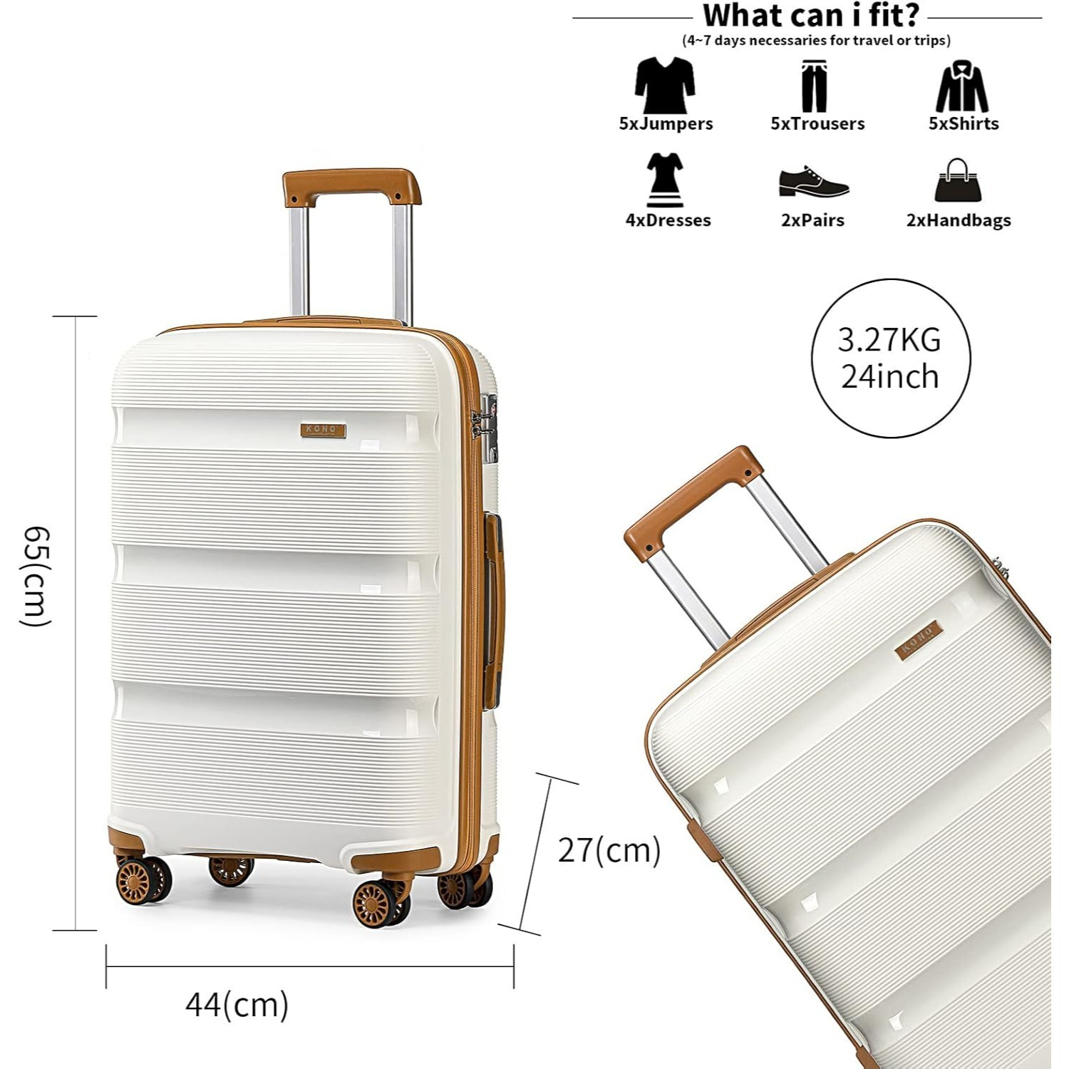 Kono 24-Inch Medium Check-In Luggage with TSA Lock