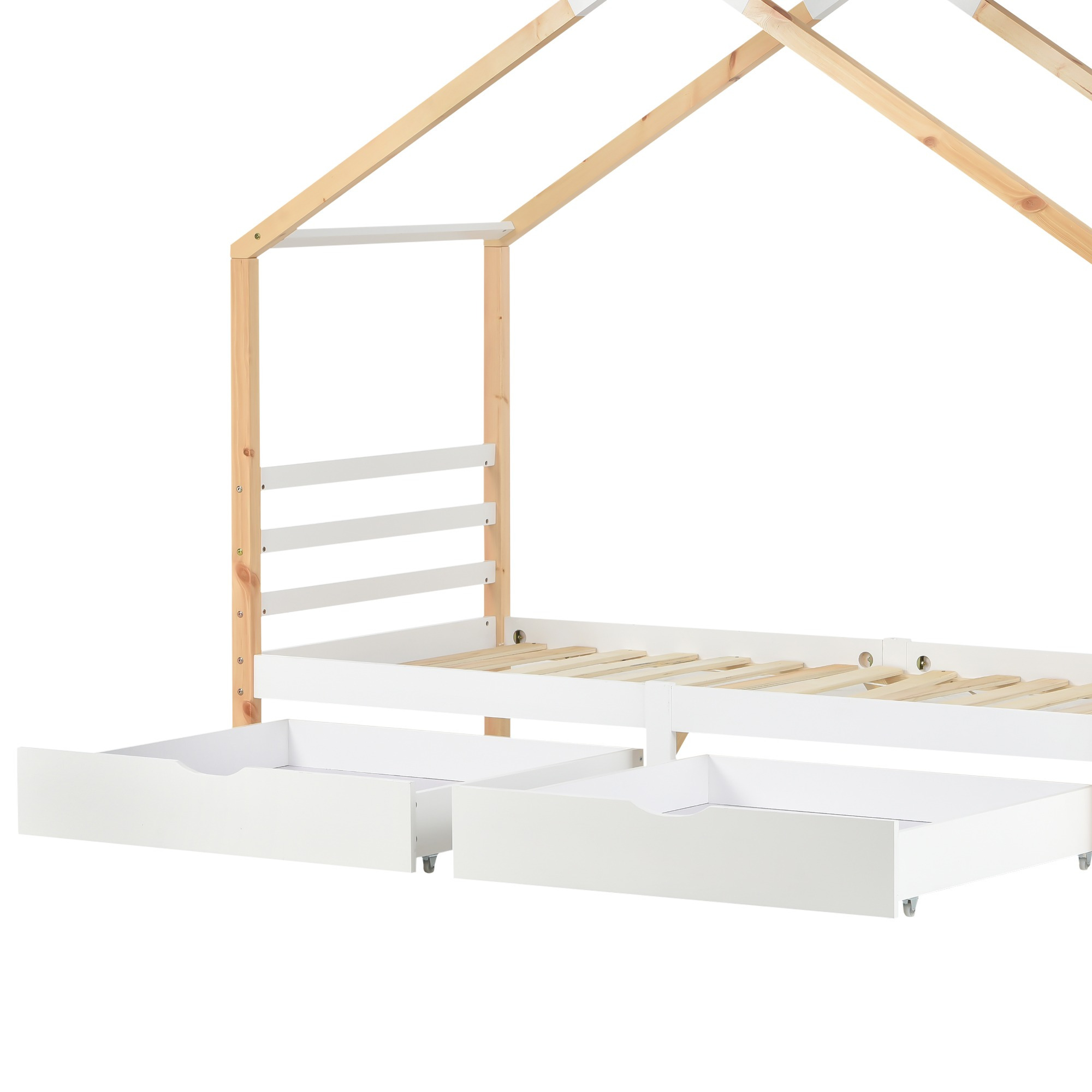 BTM Single Bed Frames Toddler Beds Storage Underneath 3FT Single Bed with Storage Solid Pine Wood House Tree Canopy Bed Toddler Bed (Wood)