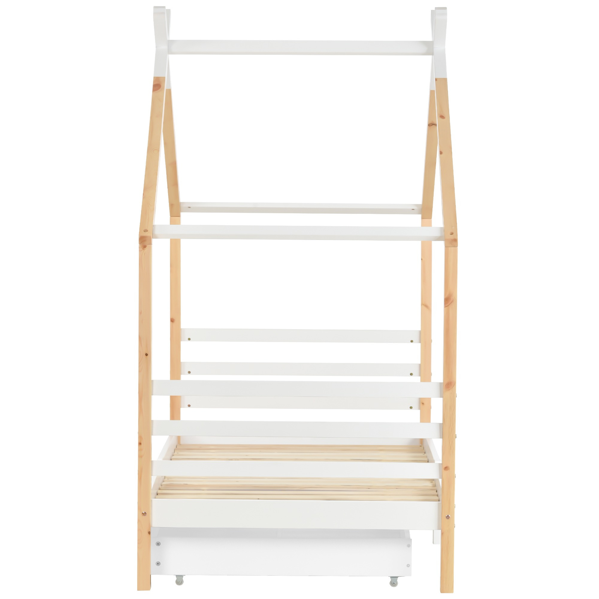 BTM Single Bed Frames Toddler Beds Storage Underneath 3FT Single Bed with Storage Solid Pine Wood House Tree Canopy Bed Toddler Bed (Wood)