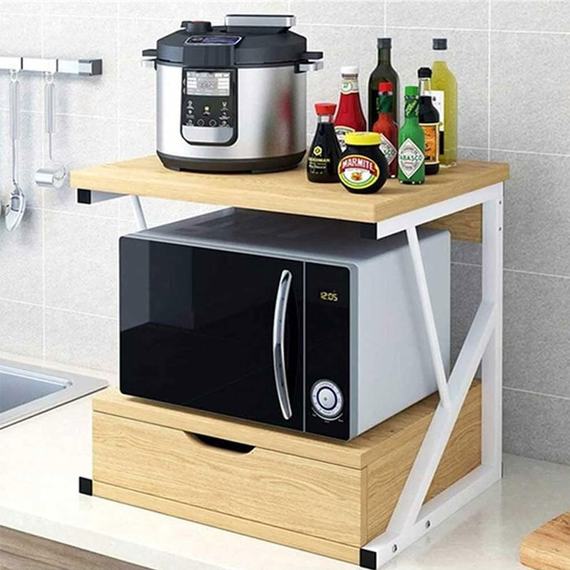 TEMU Mensola Microonde con - Ripiano Mobile Scaffale Porta Microonde Struttura in Metallo con in Legno MDF Organizer Mensola Porta Utensili Strumenti