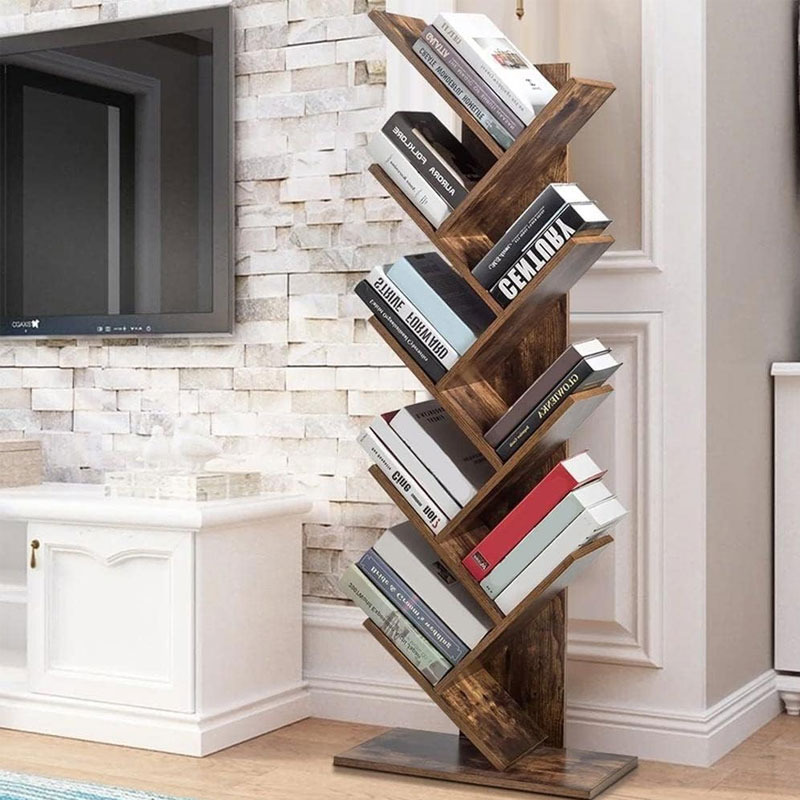 TEMU BAKAJI Scaffale 10 Ripiani Inclinati in Legno Moderno Industriale per Soggiorno Salotto Dimensione 141 x 25 x 50 cm
