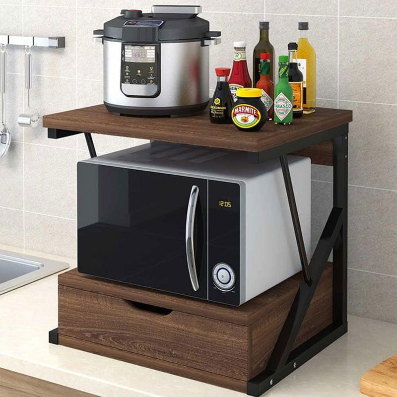 TEMU Estante para microondas con cajón - Soporte móvil para microondas, estructura de metal con cajón de madera MDF, organizador de utensilios y