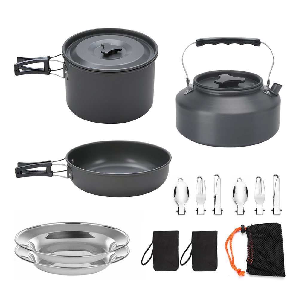 TEMU Picnic Cookware Kit 2-3 People Camping All In 1 Essentials Equipment & Accessories Portable Hiking Cooking Set Backpacking Camp Pot For Food &