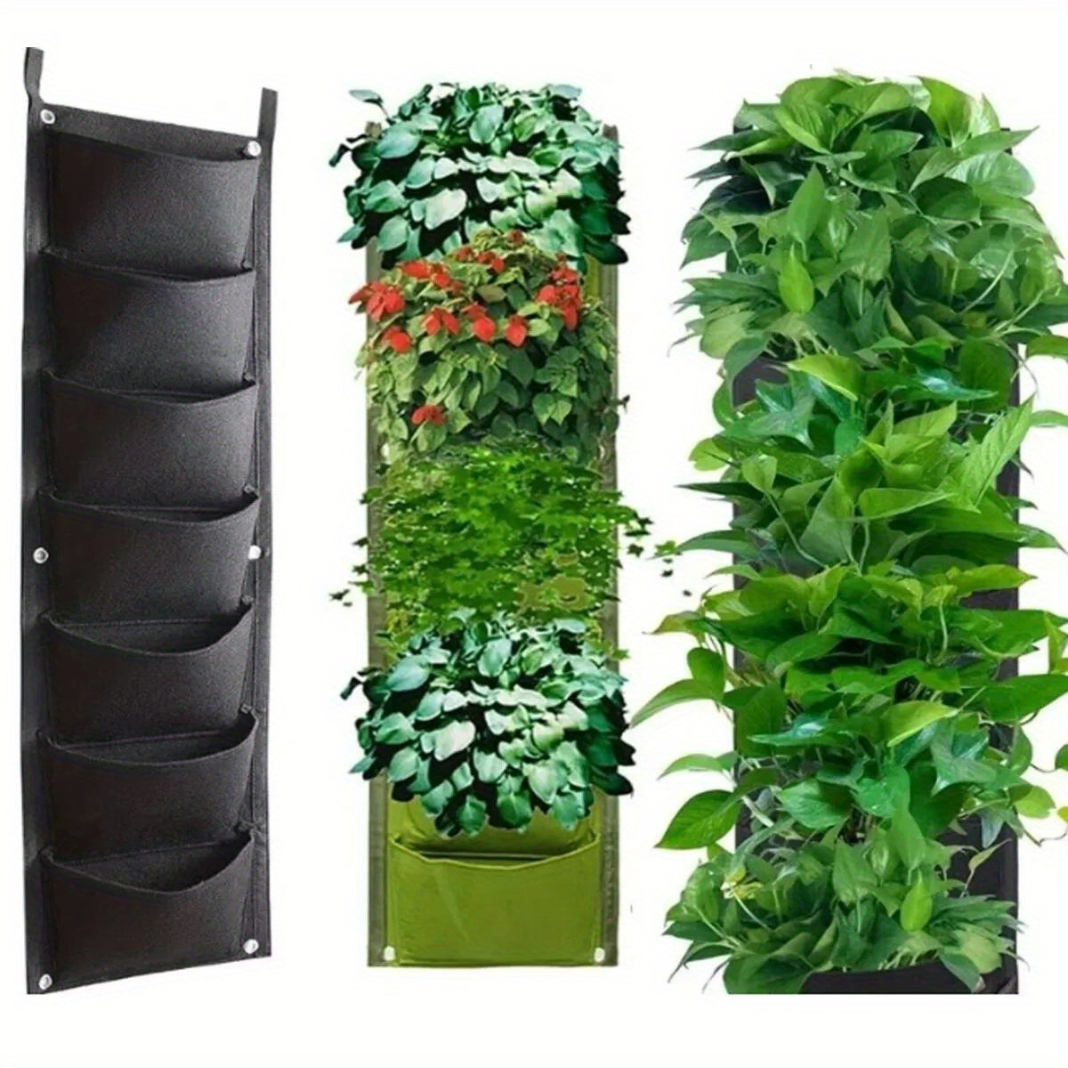 TEMU 2pcs Wall Hanging Planting Bags 7 Pockets Plant Grow Bag Planter Vertical Garden Pots
