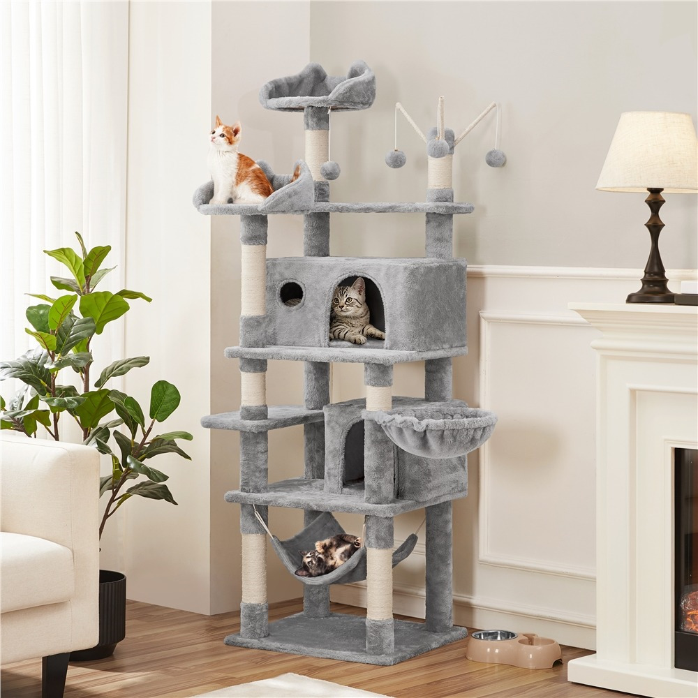 

Cat Tree Cat Scratching Tree 170 Cm With Viewing Platform Cat Caves Scratching Tree Hammock Plush Balls Climbing Tree For Cats