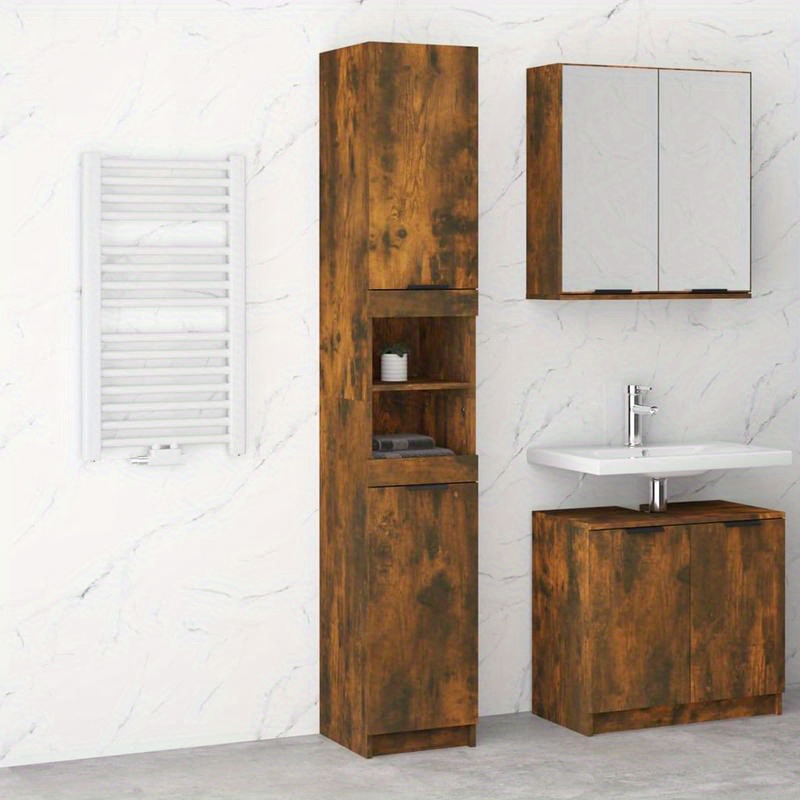 TEMU Bathroom Cabinet Smoked Oak 32x34x188.5 Cm Wooden Material