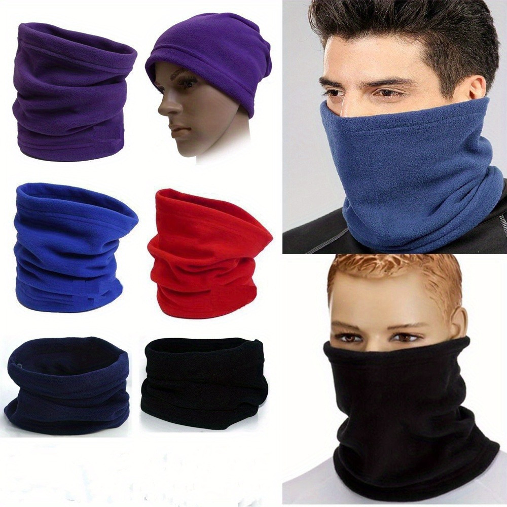 TEMU 2pcs 26x30cm Thermal Polar Fleece Neck Warmer Face Mask Scarf Ski Hat Balaclava Unisex
