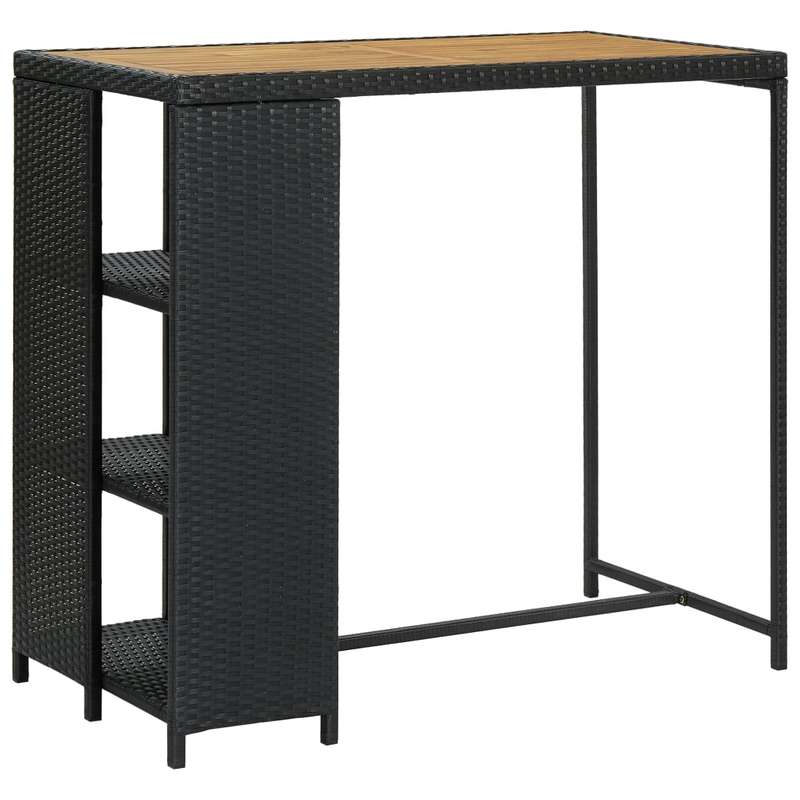 TEMU Bar Table With Shelf Black 120x60x110 Cm Poly Rattan