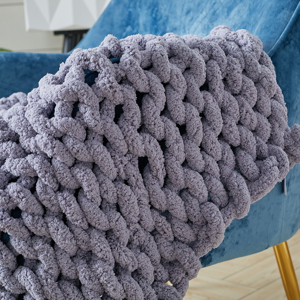 chunky knit blanket soft chenille yarn knitted throw blanket