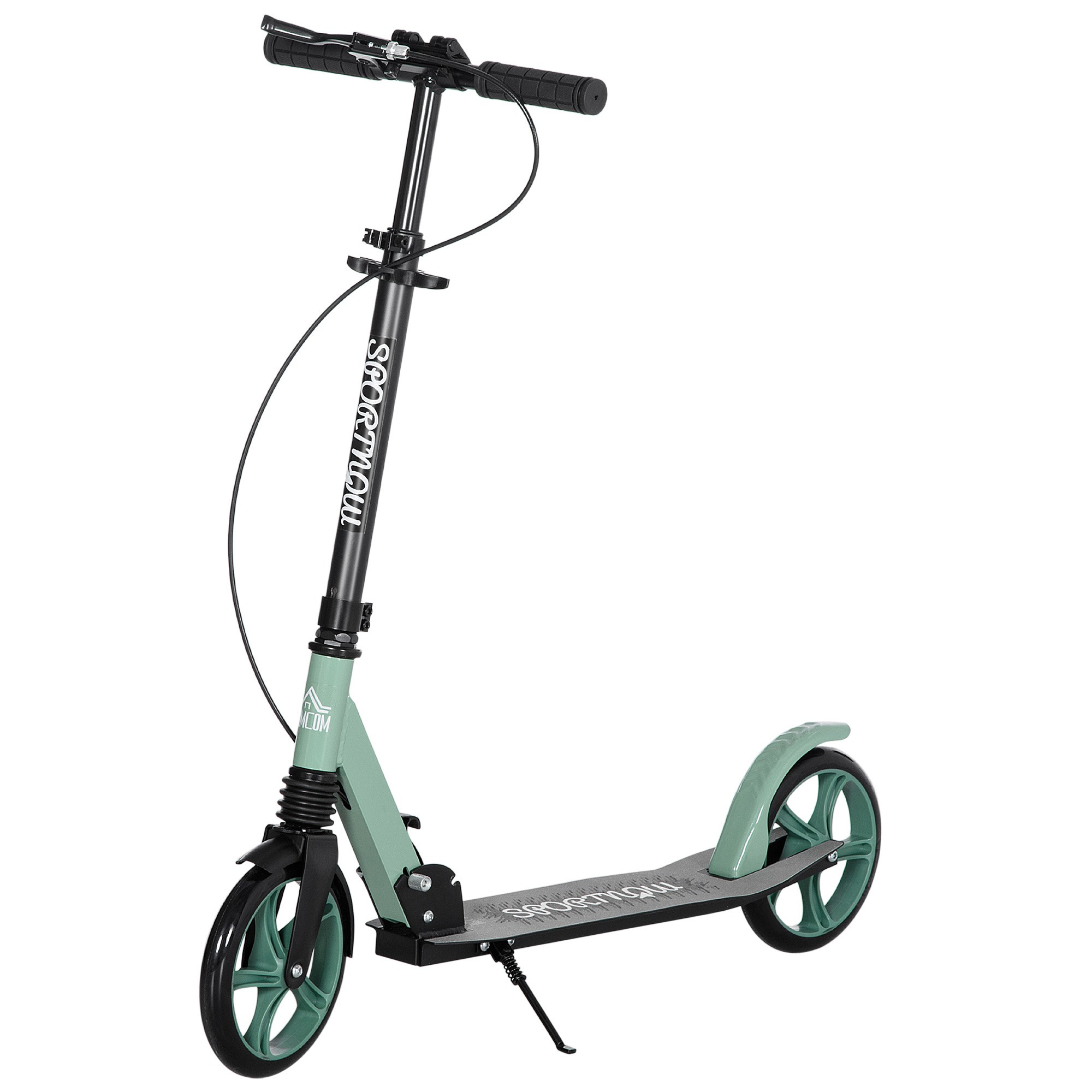 Homcom Foldable Scooter For Adults Ages 14+ With Adjustable Handlebars, 20 Cm Large Wheels, Shock Absorber, And Dual Aluminum Brakes - Green