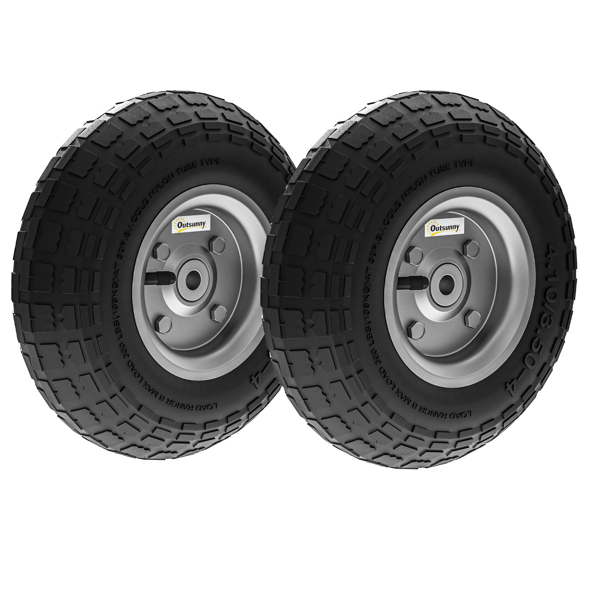 Image of Outsunny Set Of 2 Replacement Wheel Tires 255mm Rubber With 16mm Bore For Garden Cart, Wheelbarrow And Dolly