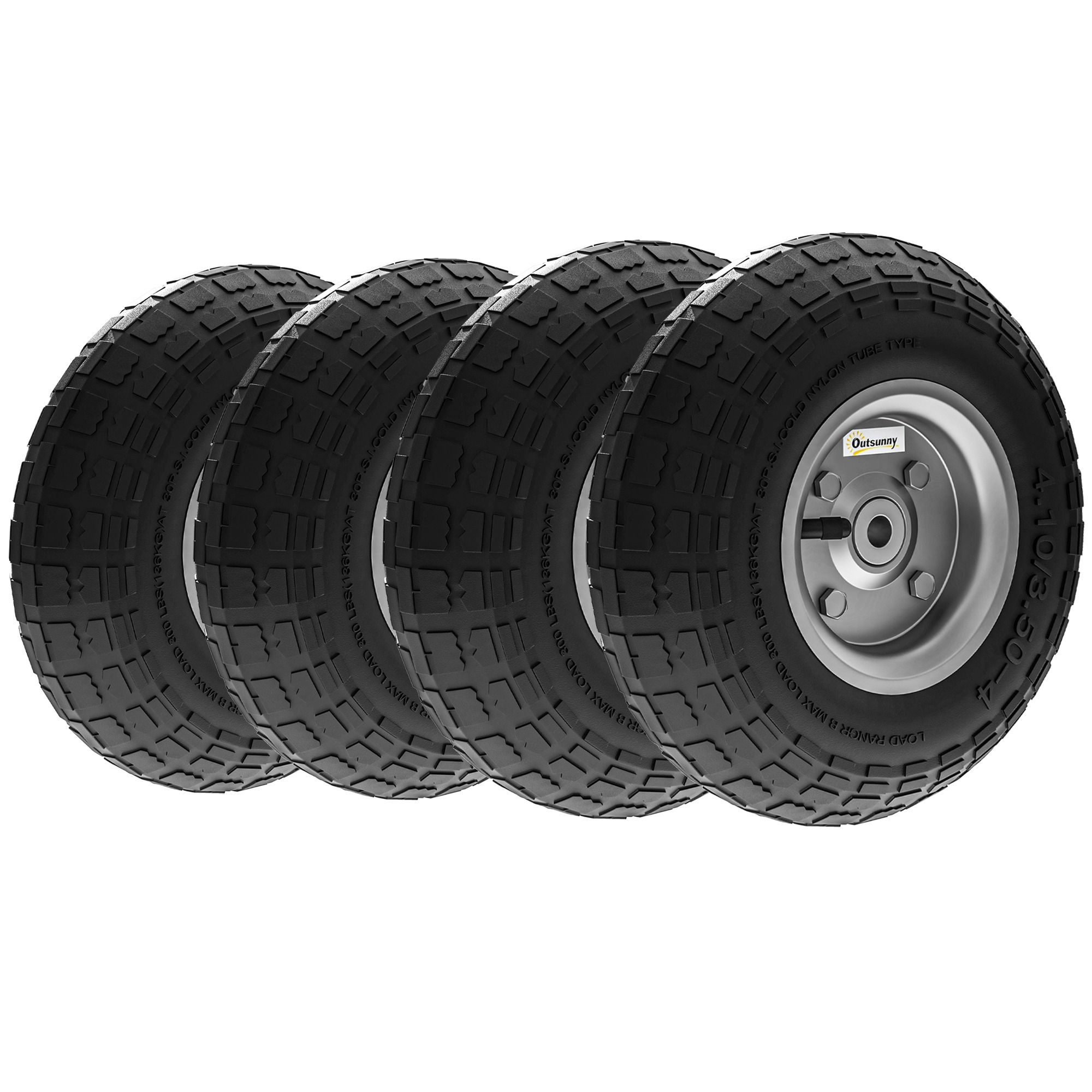 TEMU Outsunny Lot de 4 Pneus roues de Remplacement 255 mm en caoutchouc Alésage de 16mm pour chariot de jardin, brouette et