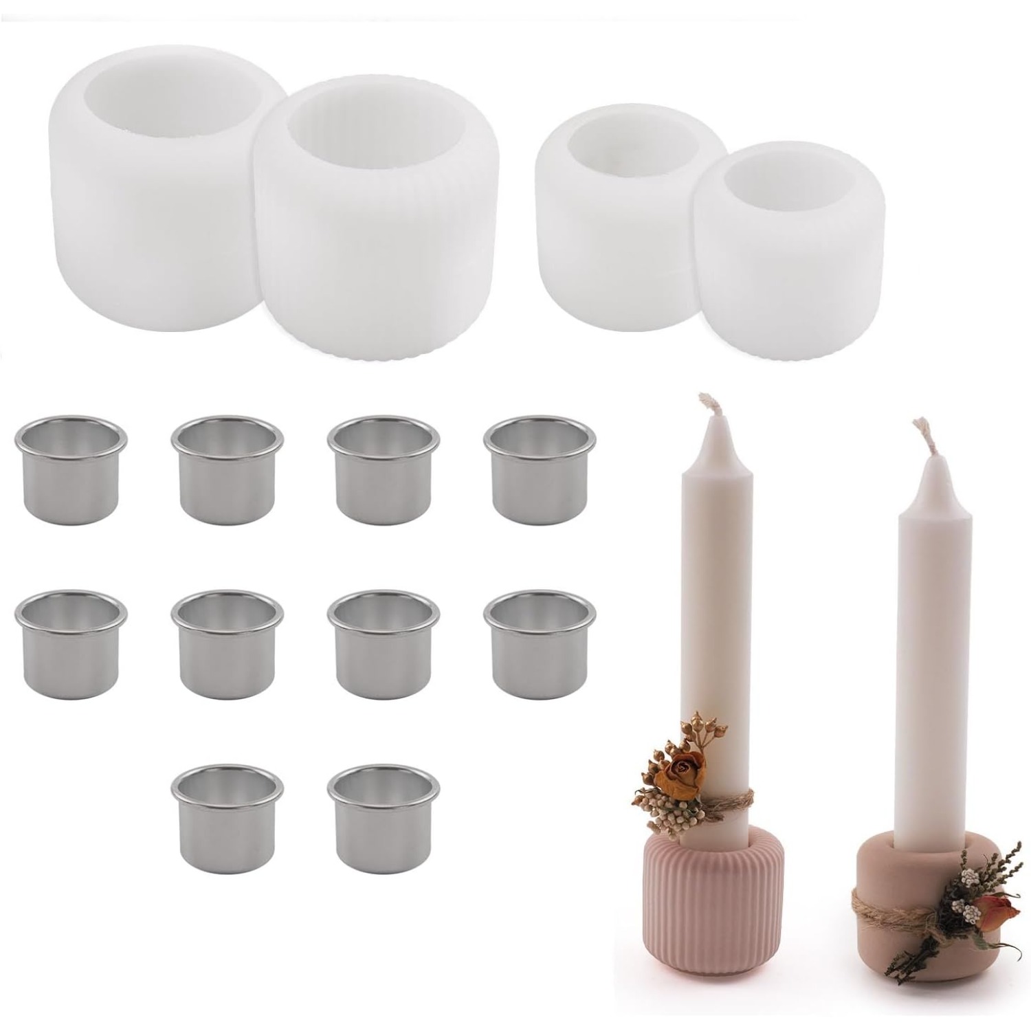 

4 Pieces Silicone Mold Candle Holders With 10 Pieces Metal Candle Stands, Pouring Mold Candle Holders, Stick Candle Silicone Molds For Pouring And Tea Lights