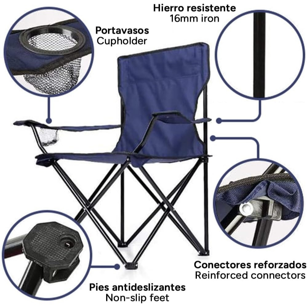 TEMU Folding Camping Chair With Backrest And Armrests For Outdoor, Camping, Fishing, And Picnic, 50 X 50 X 80 Cm. Resists Up To 120kg - Dekohome