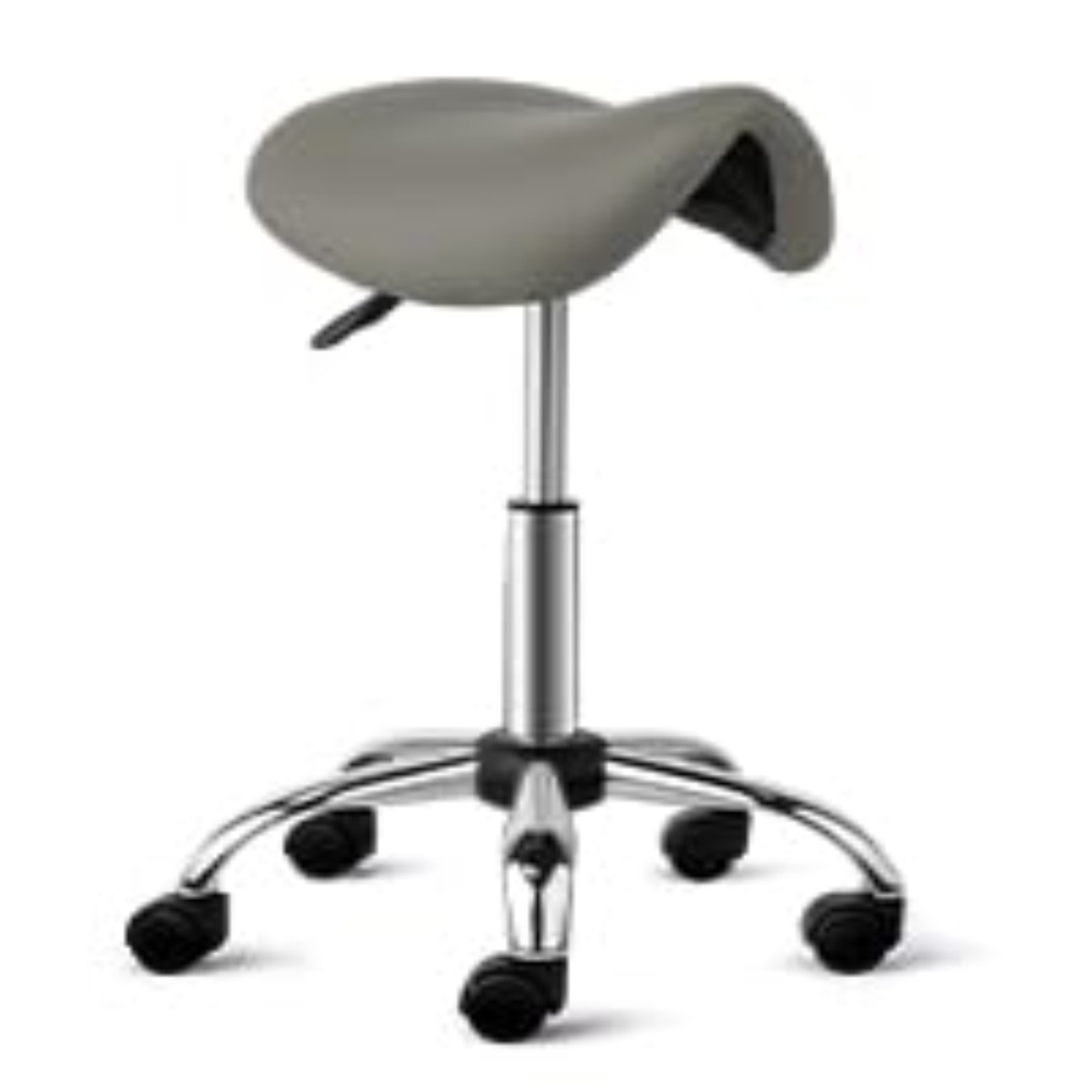 Stool With Wheels, , Height Adjustable 48-63 Cm, Ergonomic Rolling Stool, 150 Kg Weight Capacity, Semi-pu Leather, Grey, Suitable For Salon, Office, And Bar