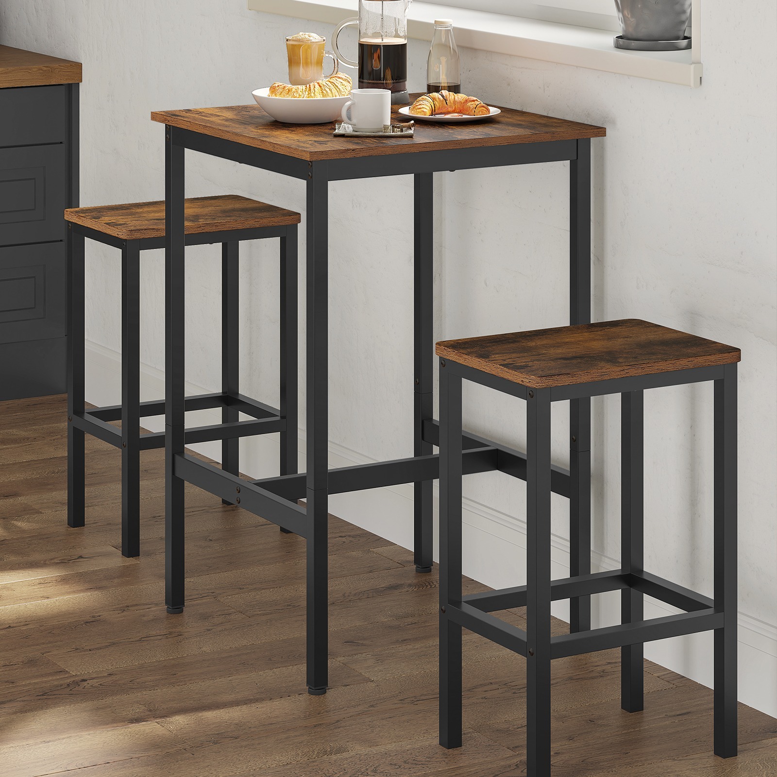 TEMU Bar Table, With 2 Bar Stools Set, Metal Frame, Easy Assembly, Bar Stool Chairs