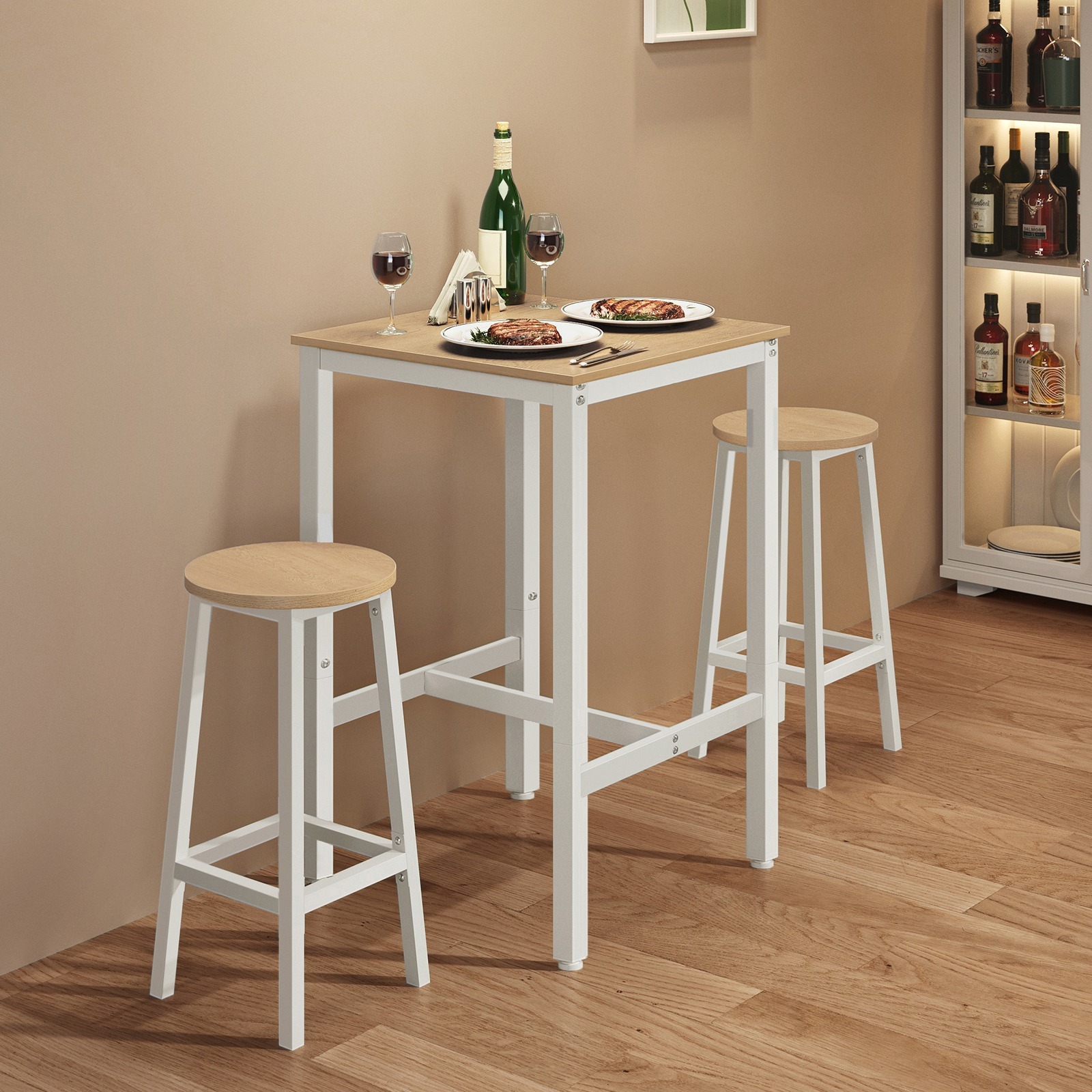 Bar Table, With 2 Bar Stools Set, Metal Frame, Easy Assembly, Bar Stool Chairs
