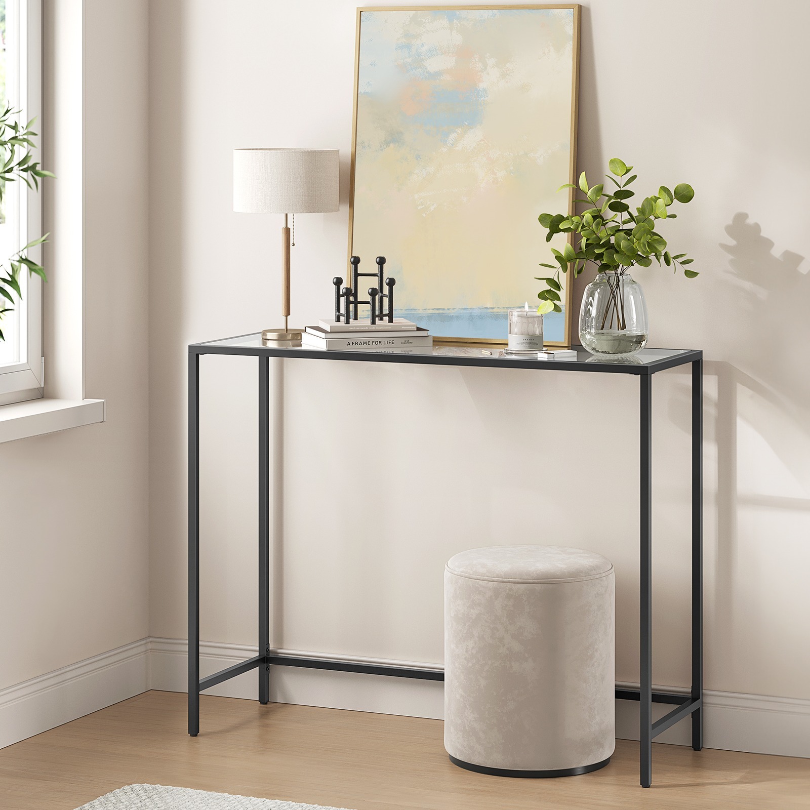 TEMU Console Table, Side Table, Glass Surface, Modern Coffee Table