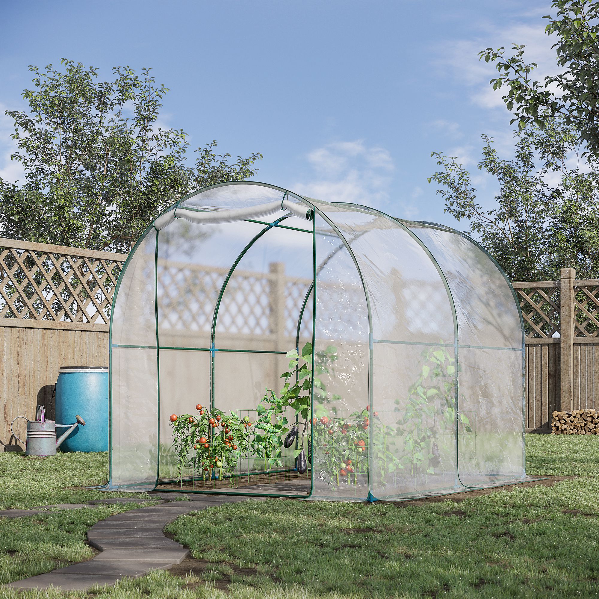 Image of Outsunny Garden Greenhouse Tunnel, Balcony Greenhouse For Plants And Vegetable Garden With Pvc Cover, Roll-up Door And , 2x2.5x2m