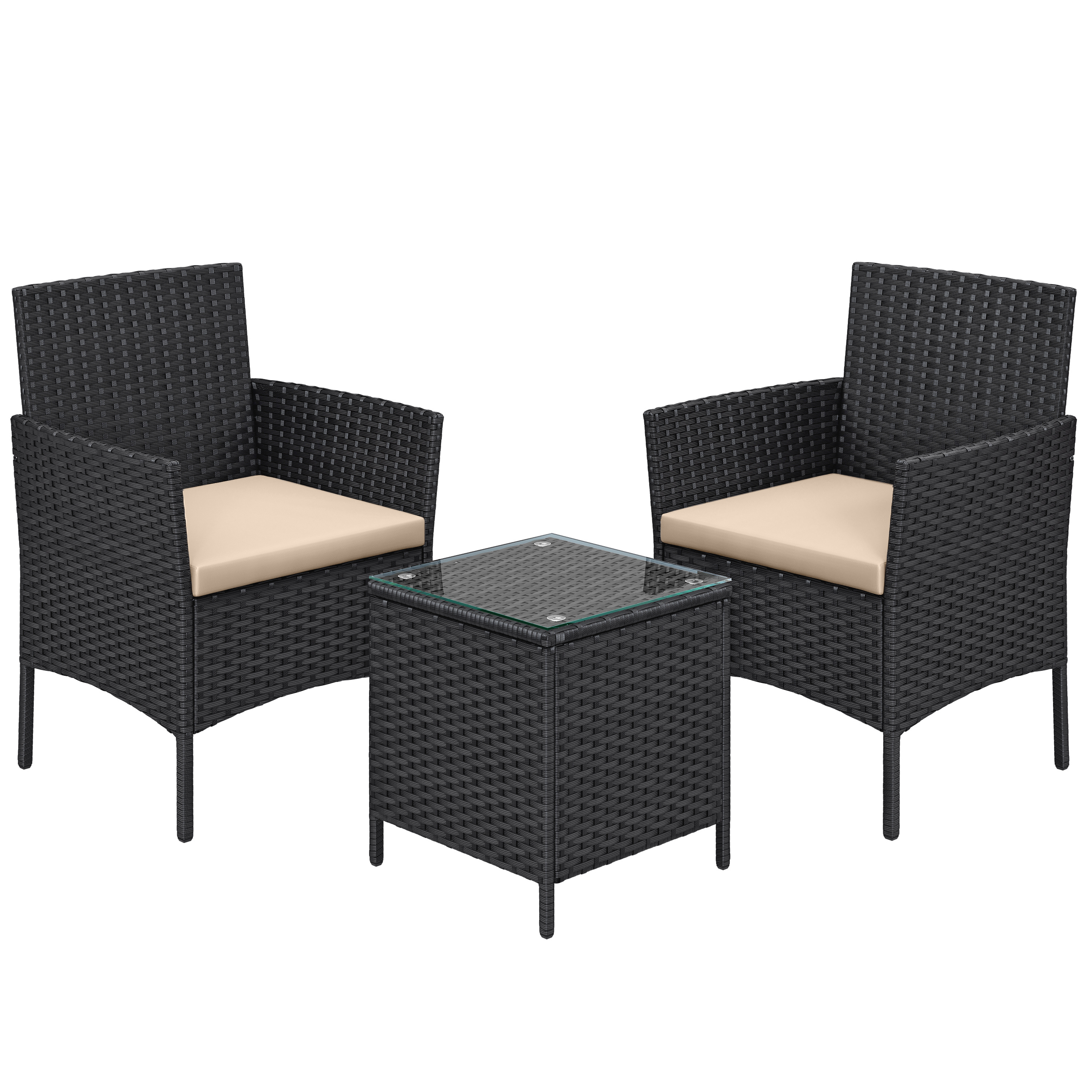 Image of Balcony Furniture, Garden Furniture Set, Lounge Set, Table And 2 Chairs, Patio Furniture, Outdoor, For Terrace, Balcony, Garden, Black-taupe.